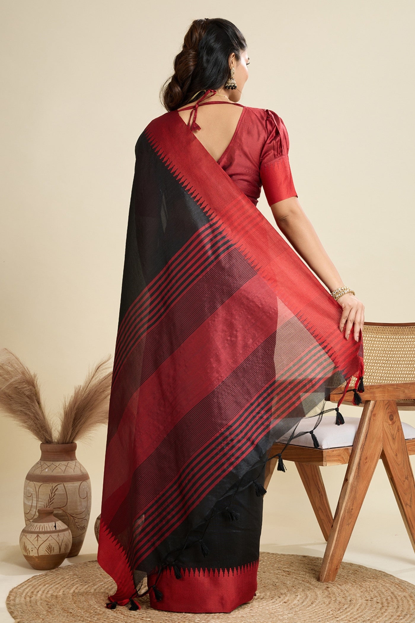 Buy MySilkLove Matte Black Woven Raw Silk Saree Online