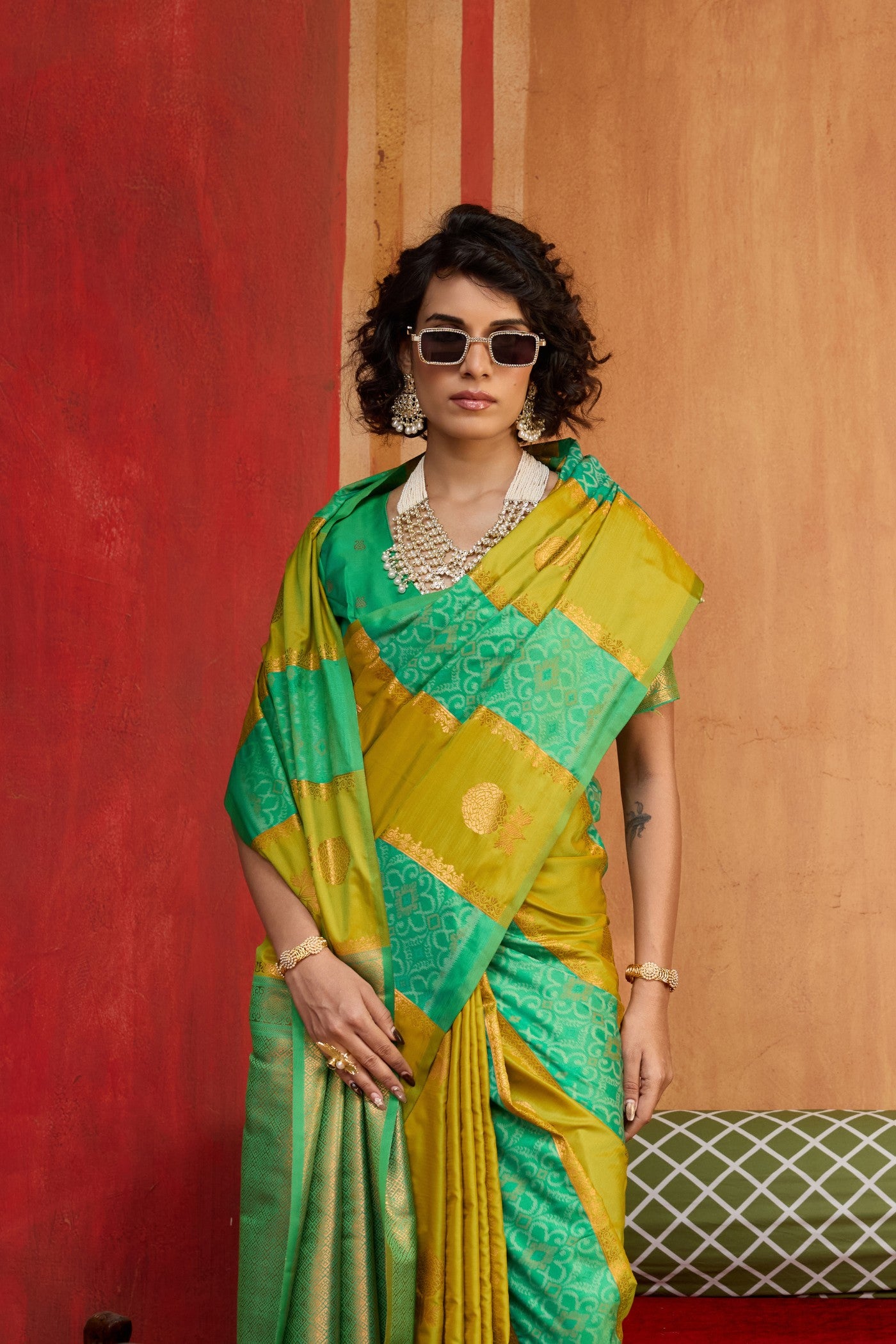 Buy MySilkLove Pesto Green Banarasi Handloom Patola Saree Online