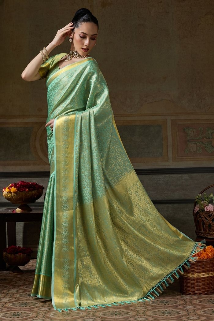 Buy MySilkLove Pistachio Green Woven Kanjivaram Saree Online