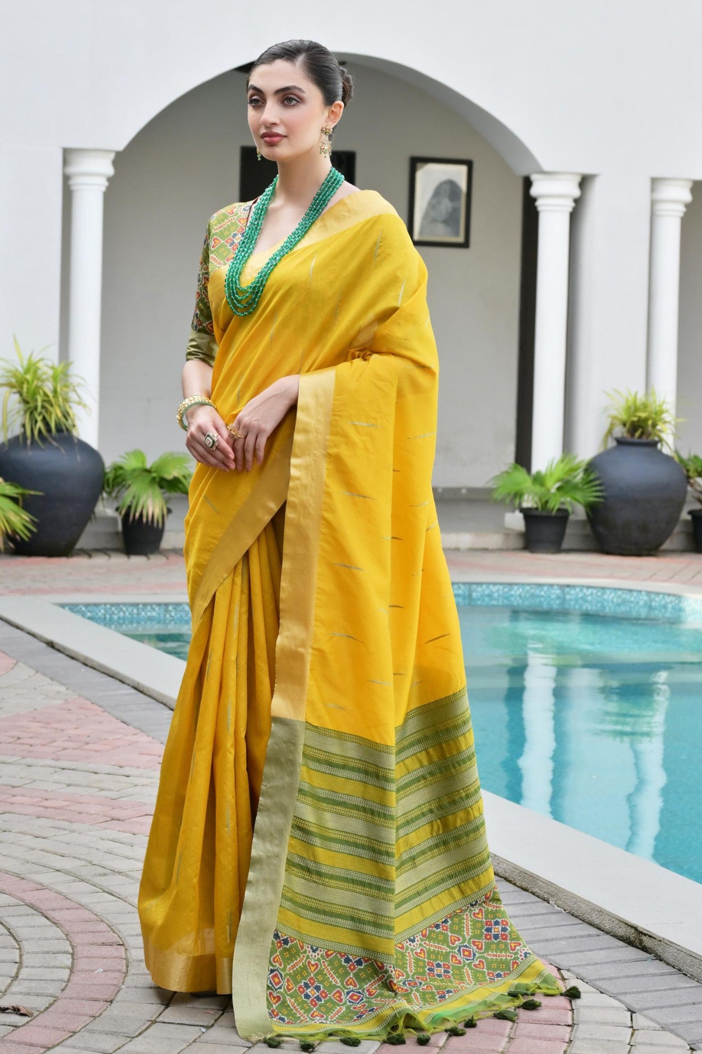 Buy MySilkLove Mellow Yellow Meenakari Woven Patola Saree Online