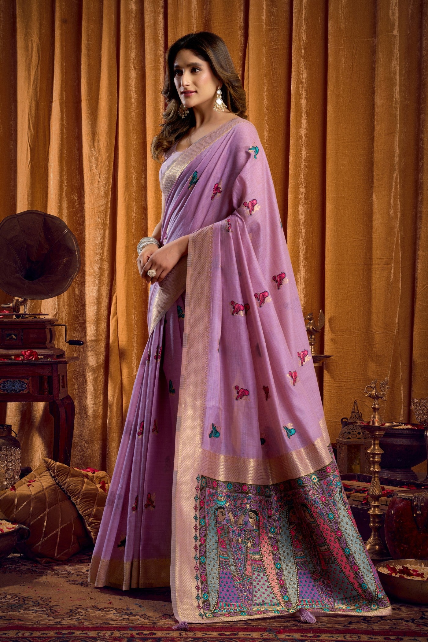Buy MySilkLove Lilac Purple Woven Cotton Saree Online