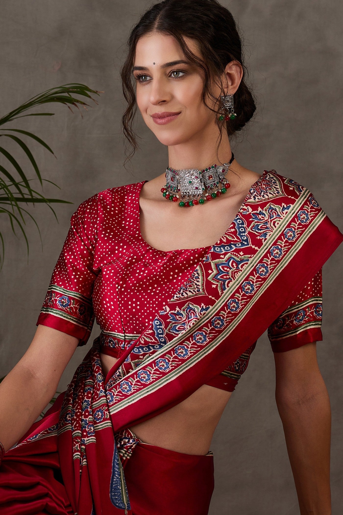 Buy MySilkLove Mocca Maroon Printed Satin Gaji Silk Saree Online