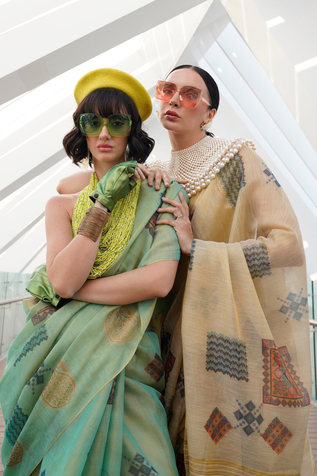 Buy MySilkLove Yuma Green Printed Handloom Zari Tissue Saree Online