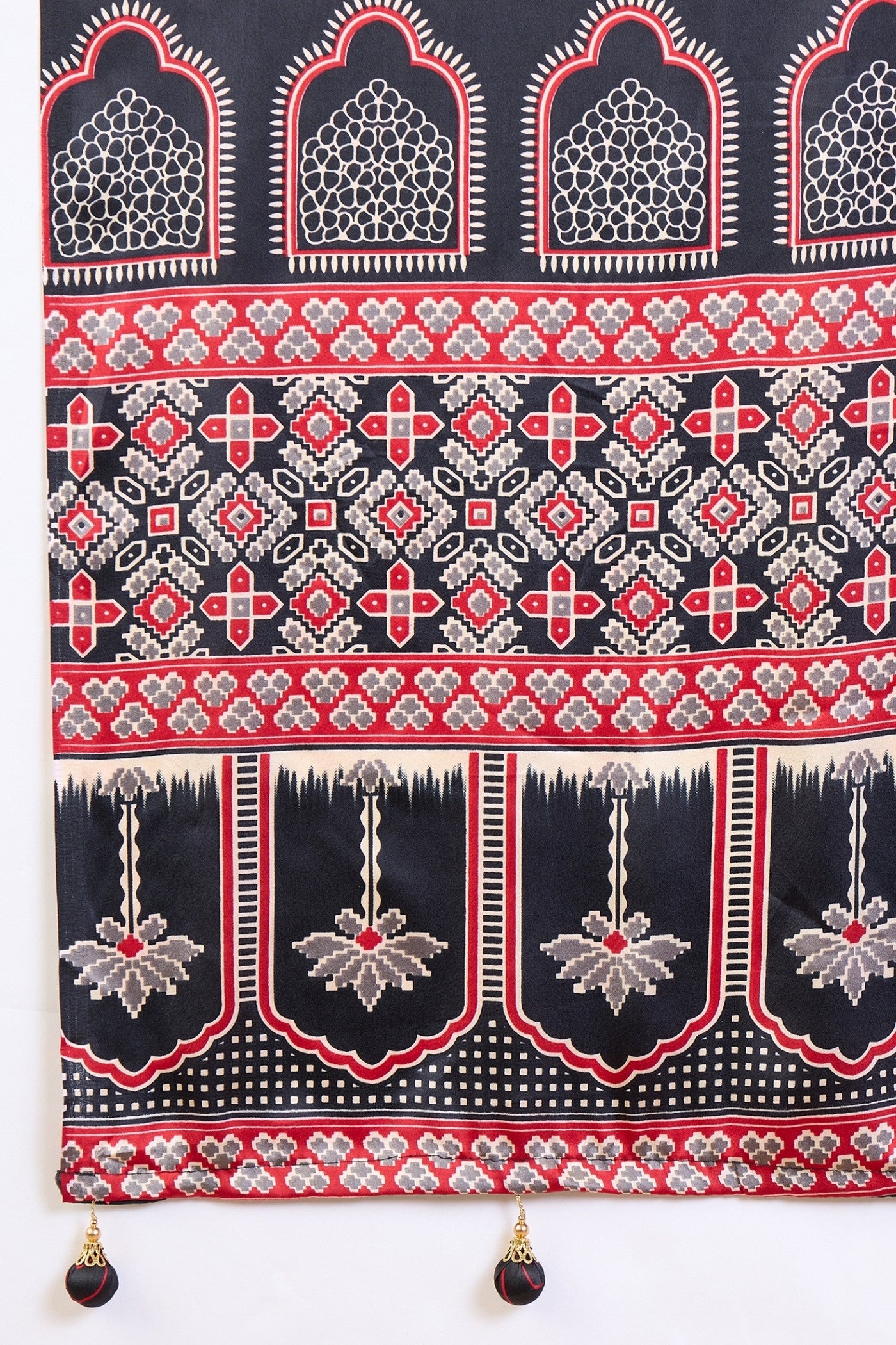 Buy MySilkLove Barn Red Ajrakh Printed Satin Crepe Silk Saree Online