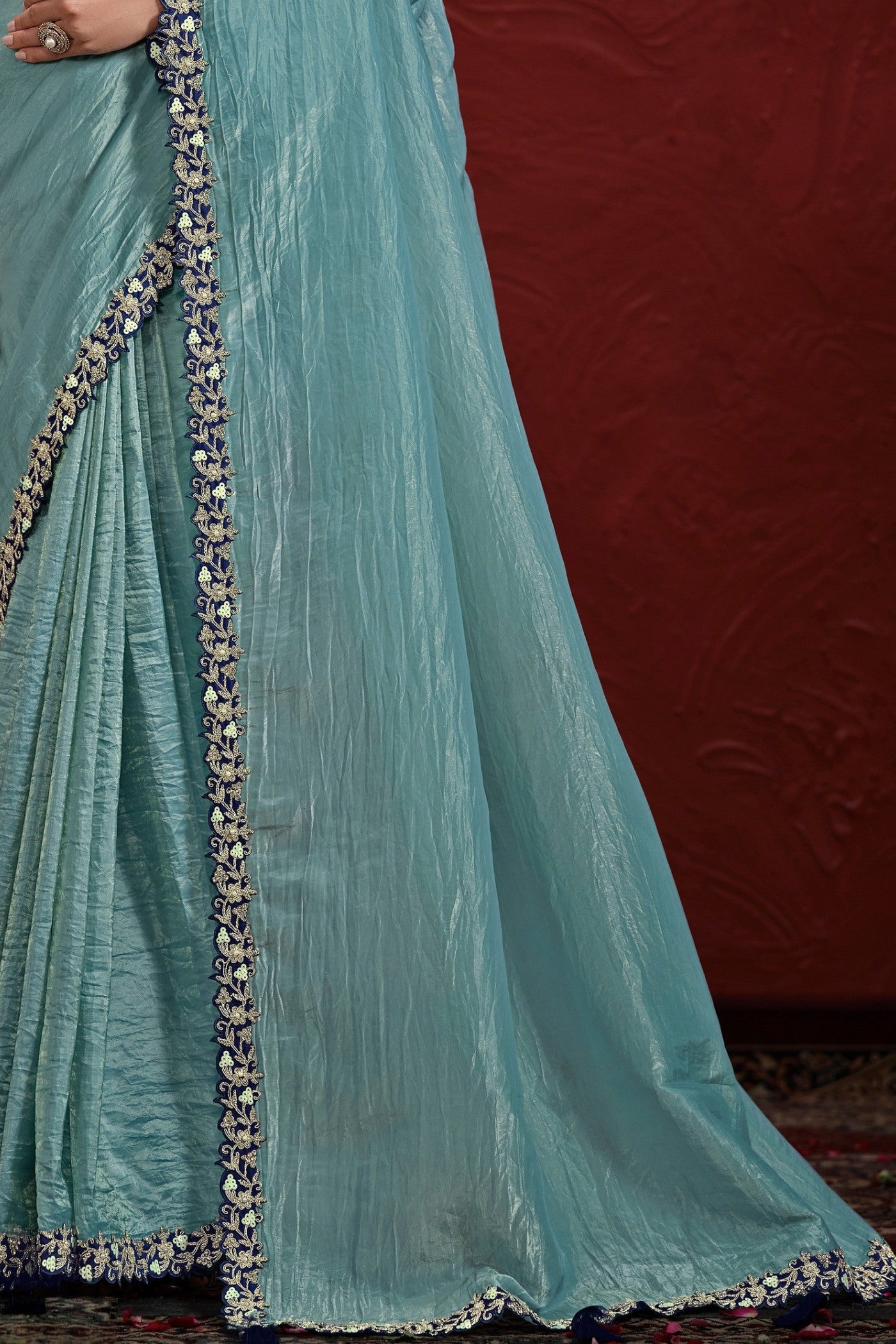 Buy MySilkLove Cornflower Blue Paper Silk Saree with Stitched Blouse Online