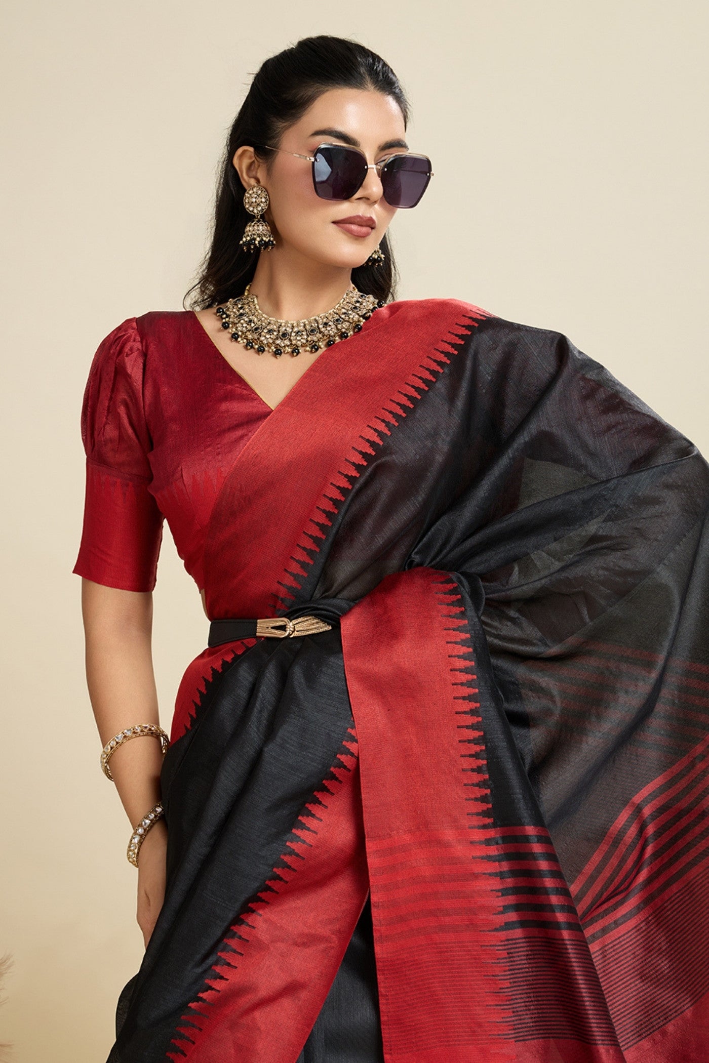 Buy MySilkLove Matte Black Woven Raw Silk Saree Online