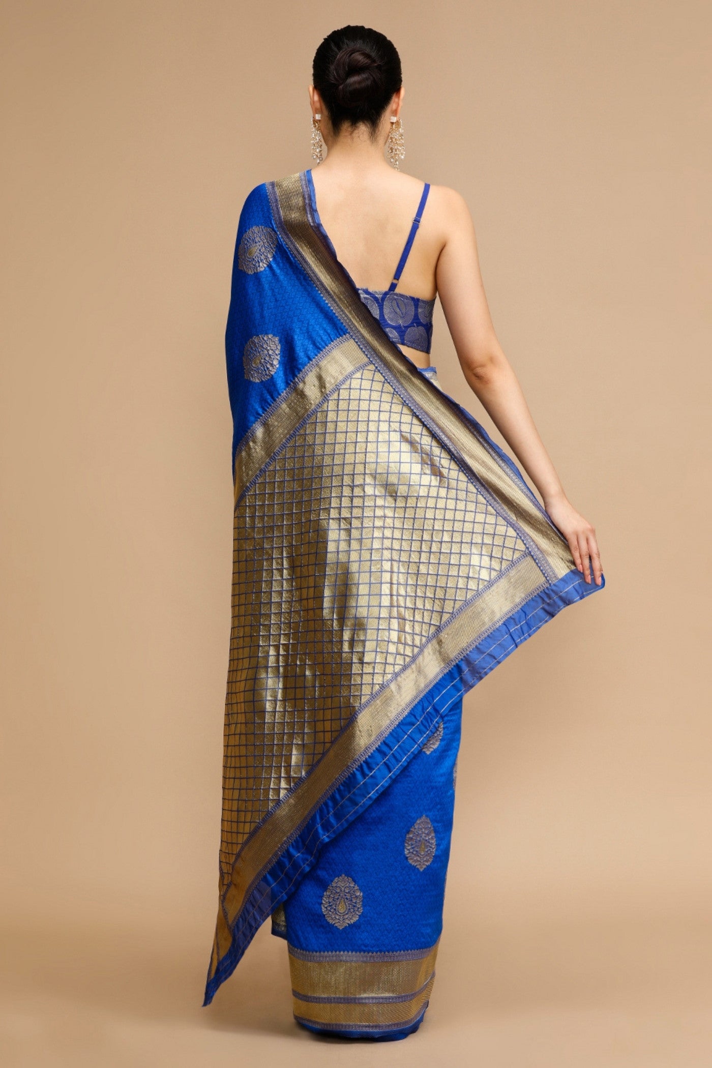 Buy MySilkLove Ultramarine Blue Woven Jacquard Lichi Silk Saree Online