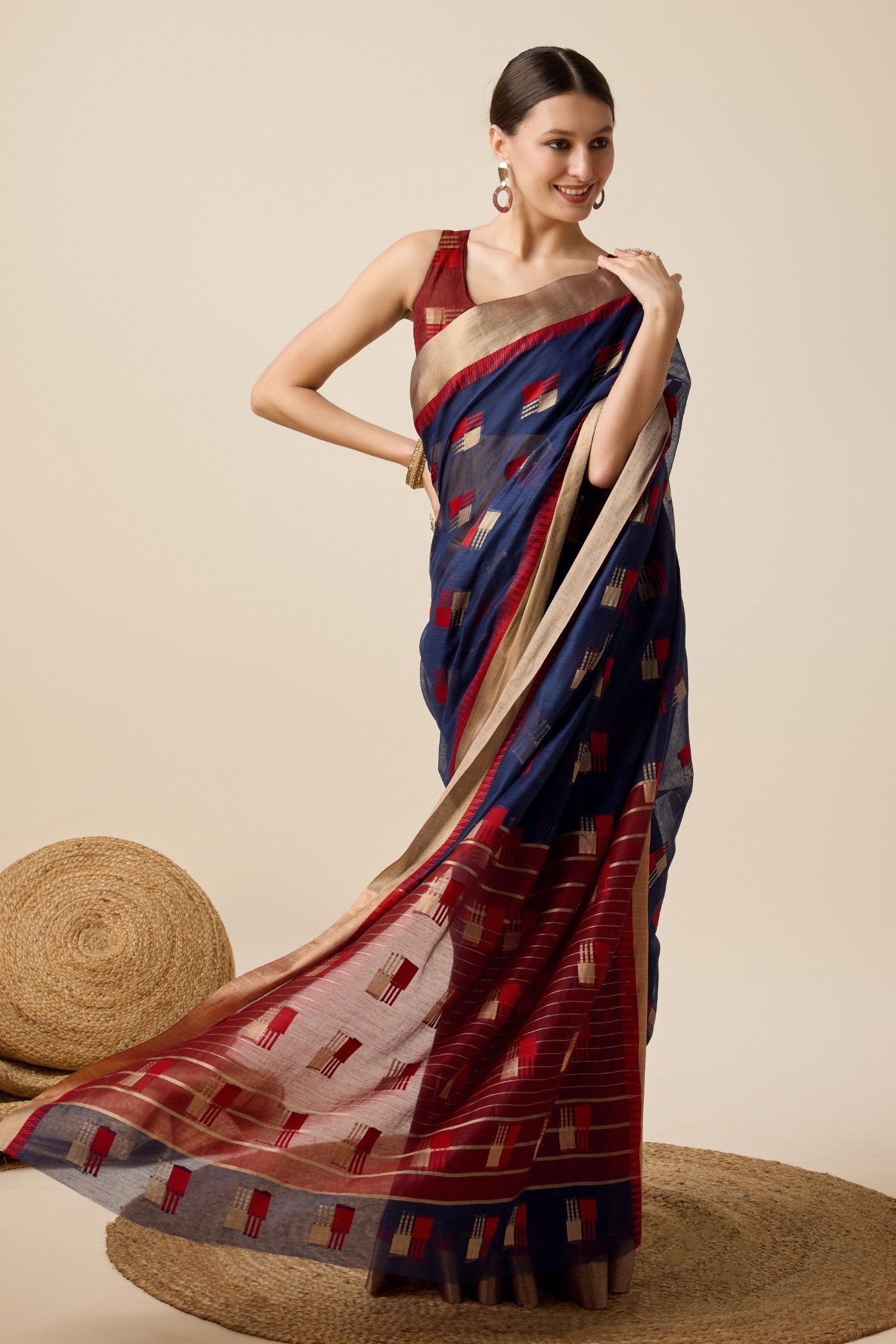Buy MySilkLove Indigo Blue Cotton Soft Silk Saree Online