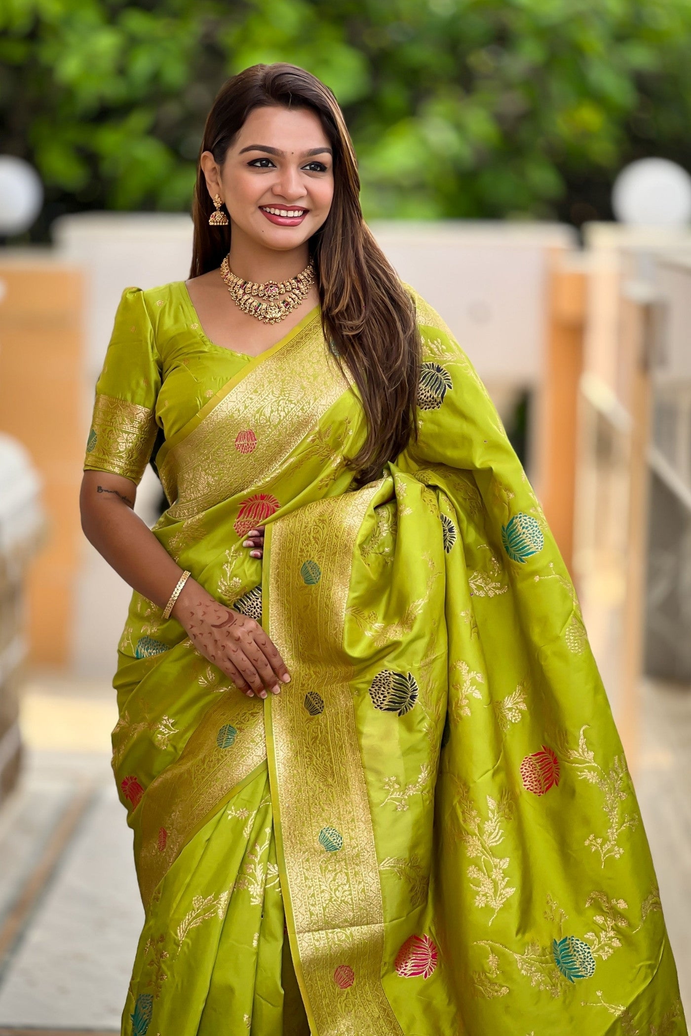 Buy MySilkLove Parrot Green Woven Banarasi Saree Online