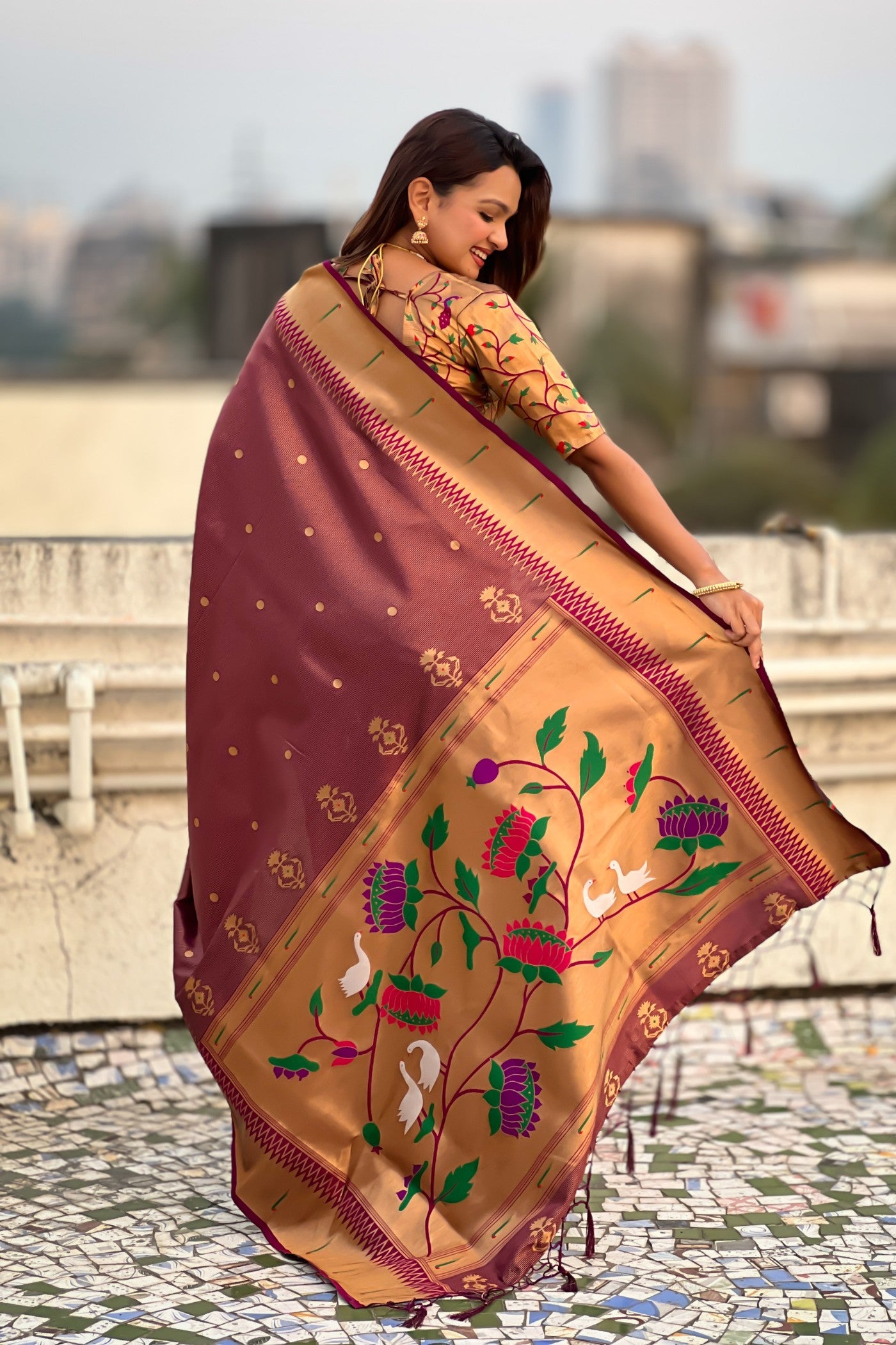 Buy MySilkLove Pastel Maroon Woven Tissue Paithani Saree Online