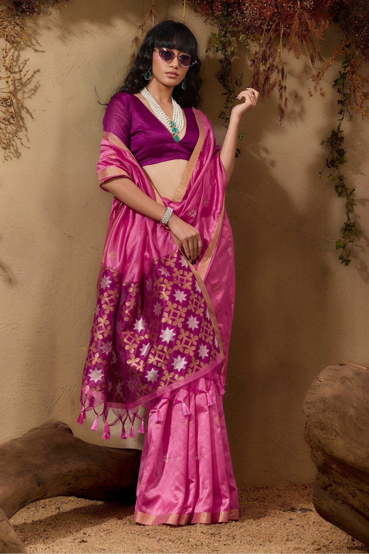 Buy MySilkLove Ultra Pink Tussar Handloom Silk Saree Online