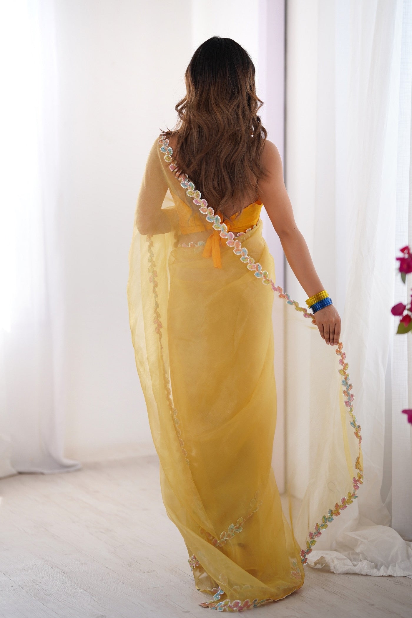 Buy MySilkLove Sun Yellow Designer Lace Saree Online