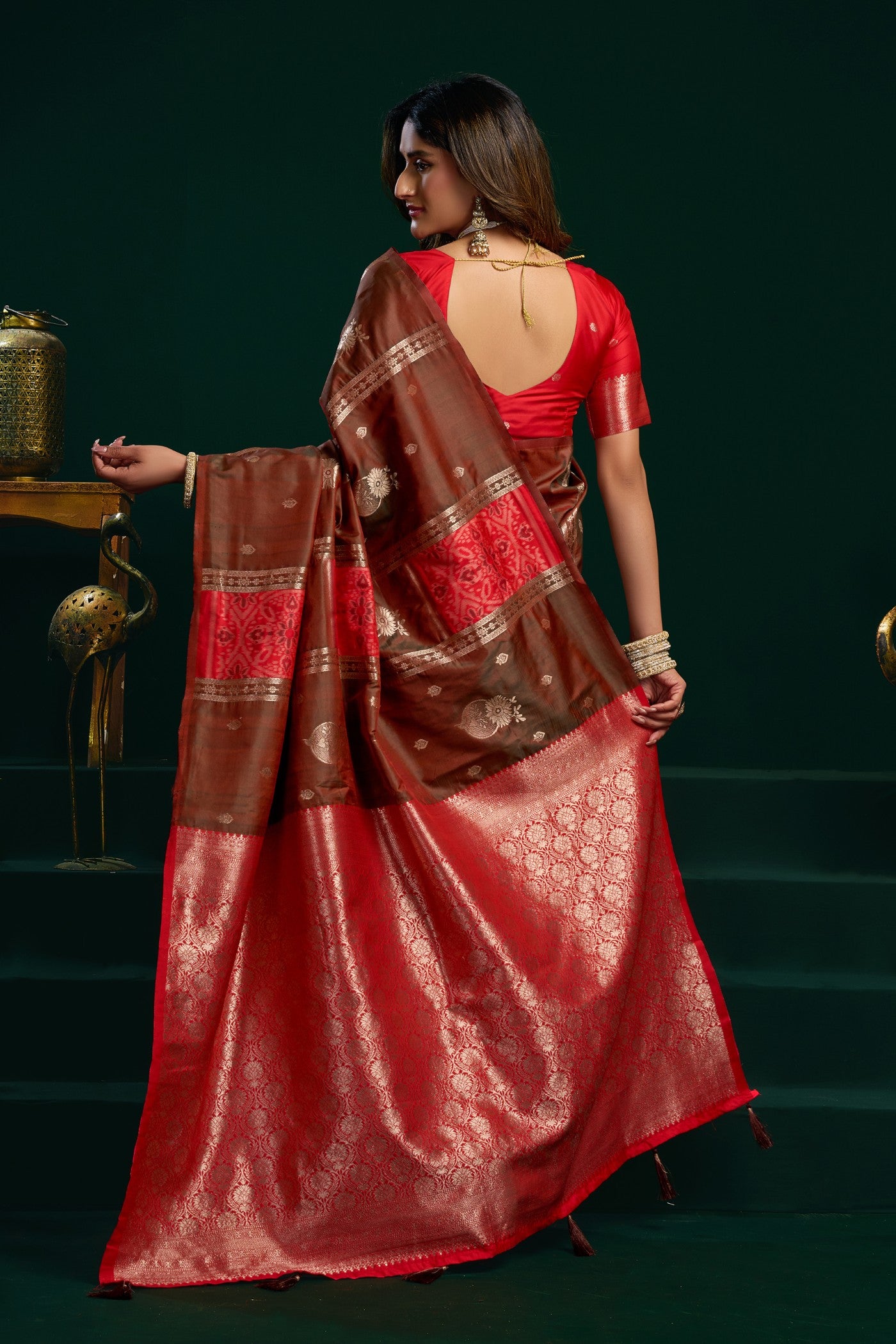 Buy MySilkLove Bisque Brown Banarasi Handloom Soft Silk Saree Online