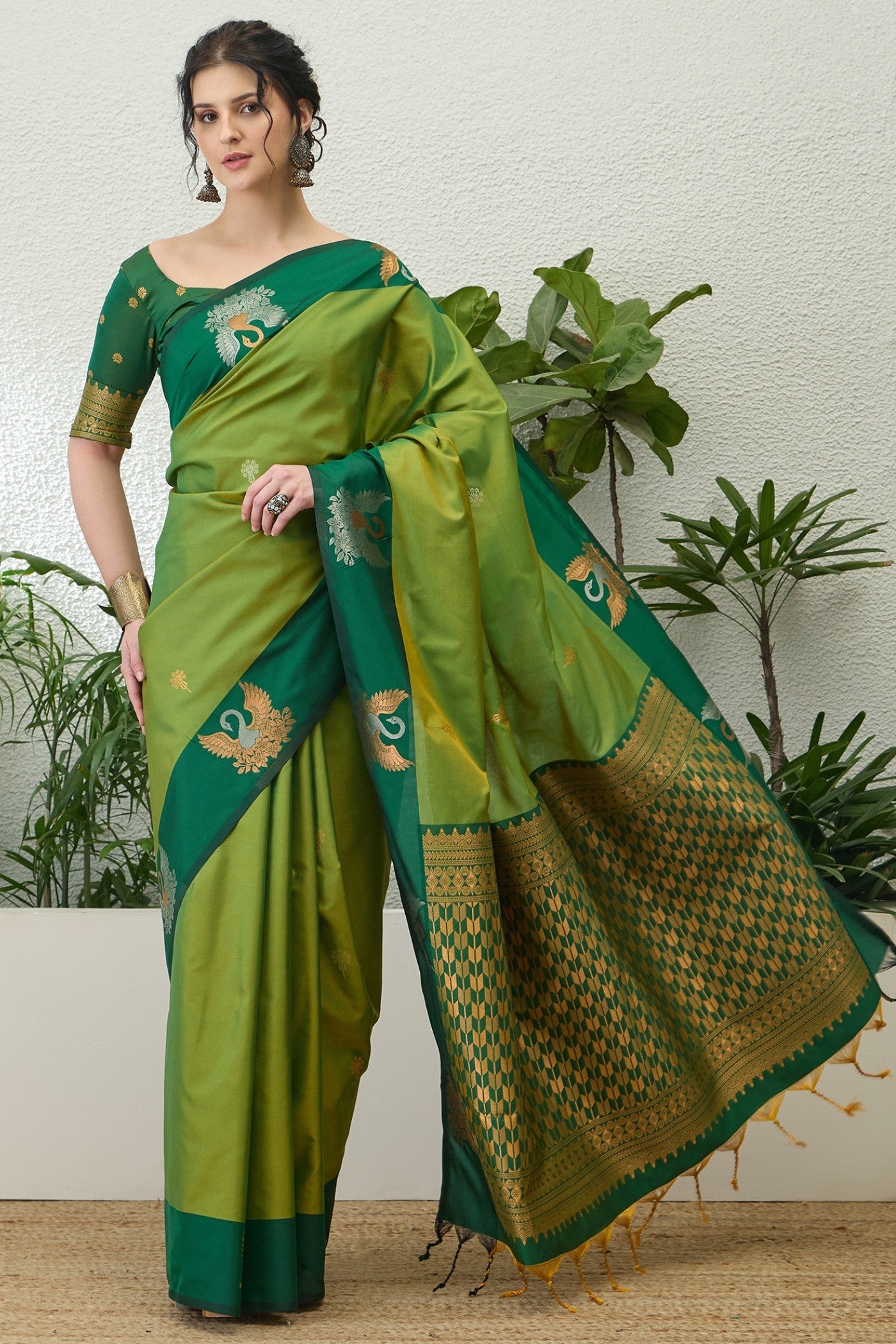 Buy MySilkLove Asparagus Green Banarasi Handloom Soft Silk Saree Online