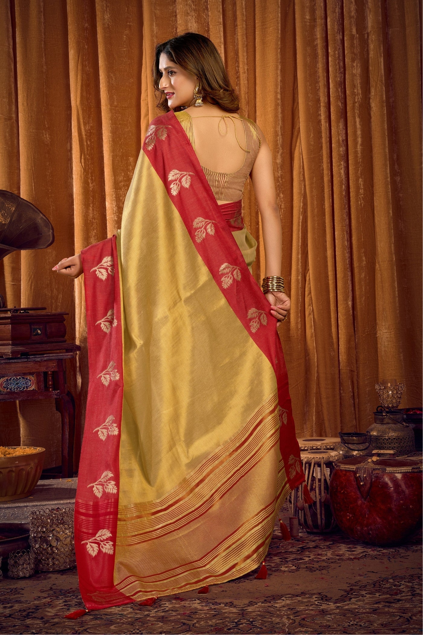 Buy MySilkLove Light Yellow Woven Tissue Saree Online