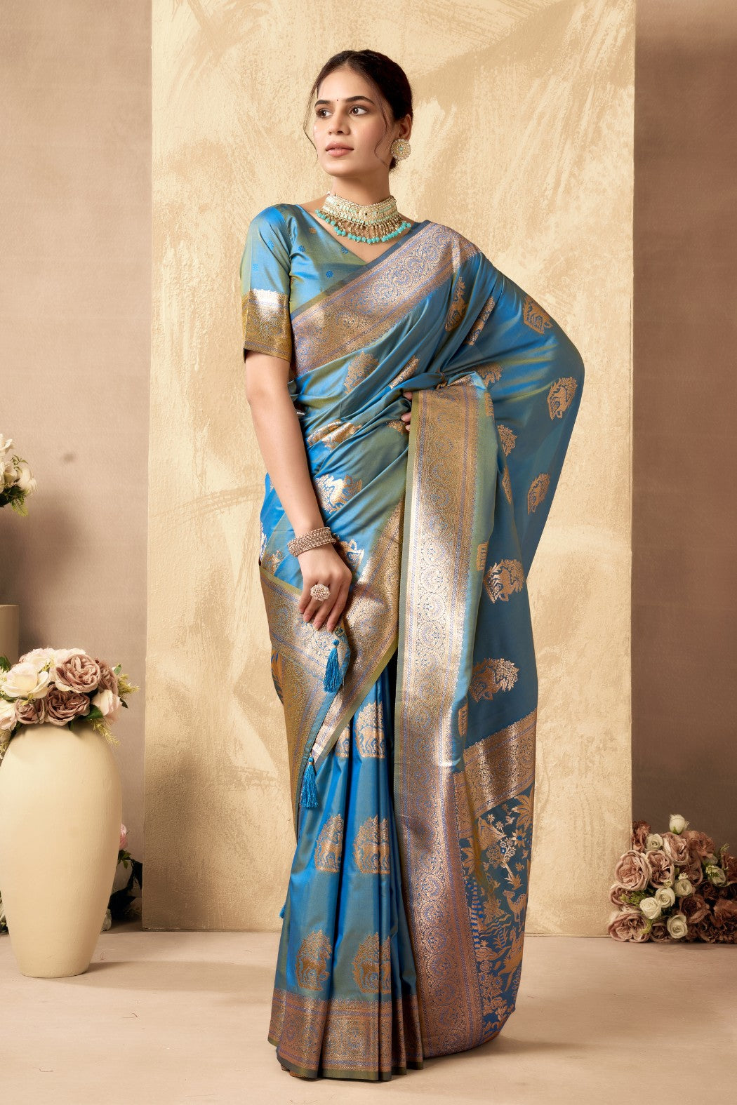 Buy MySilkLove Pigment Blue Woven Banarasi Soft Silk Saree Online
