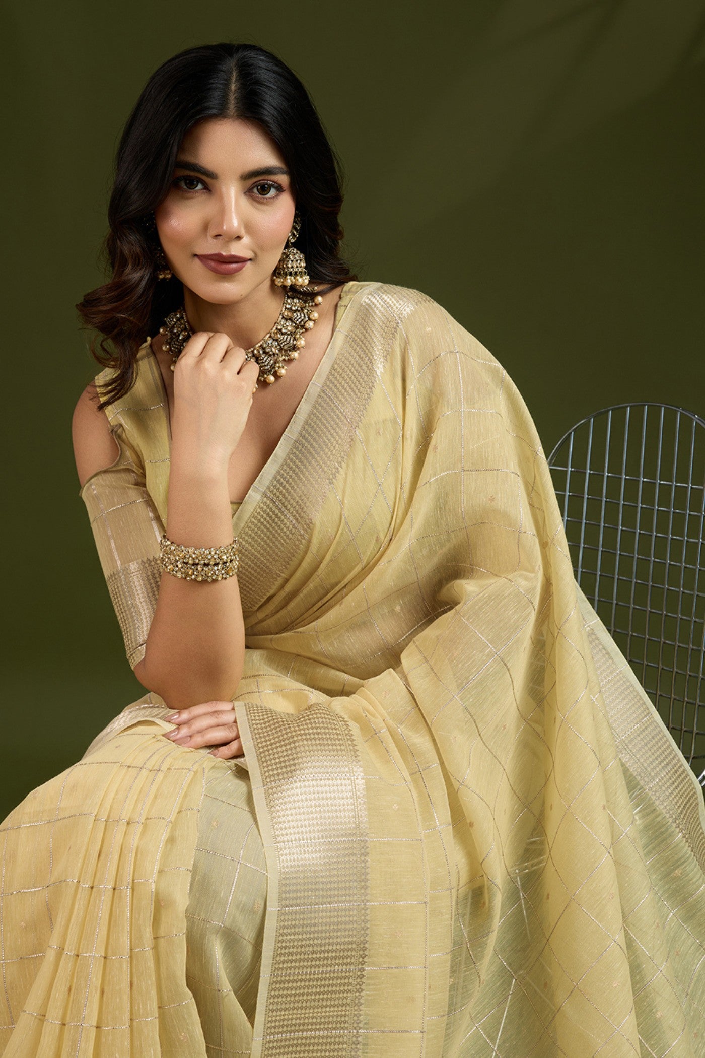 Buy MySilkLove Jonquil Yellow Woven Tissue Linen Saree Online