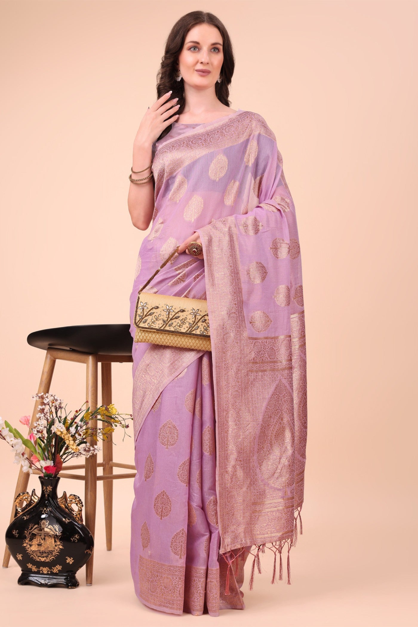 Buy MySilkLove Blossom Pink Woven Cotton Saree Online
