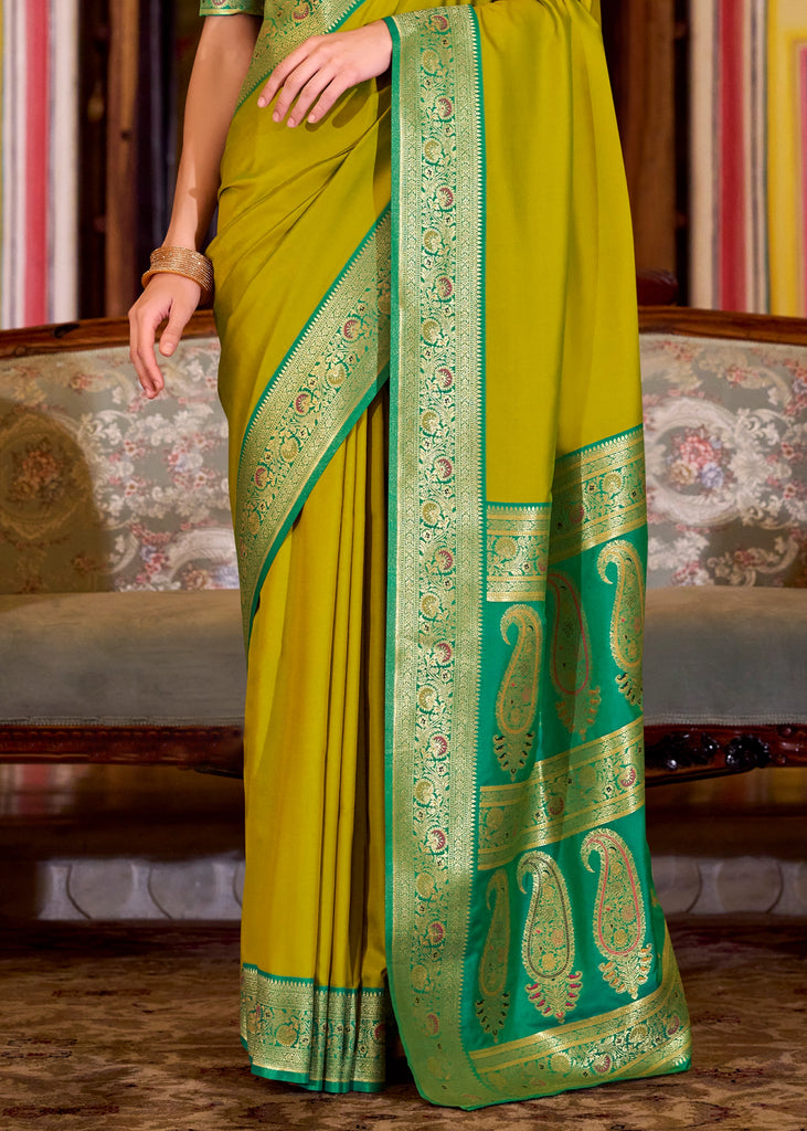 Buy MySilkLove Arctic Green Woven Banarasi Soft Silk Saree Online