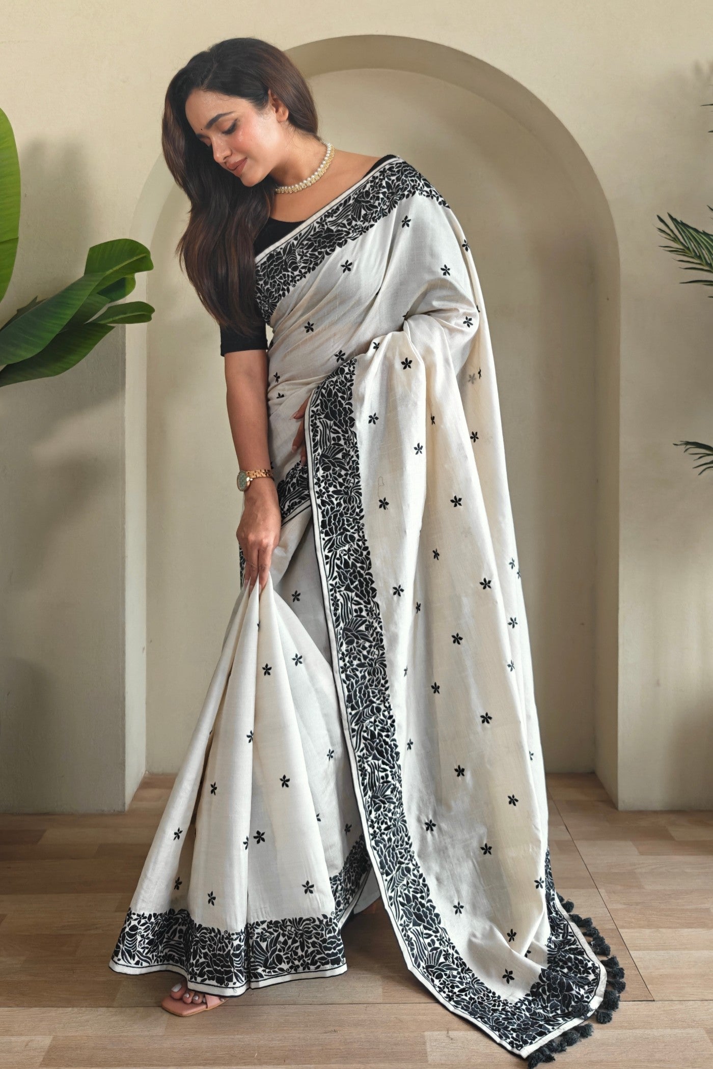 Buy MySilkLove Crystal White Tussar Silk Saree Online