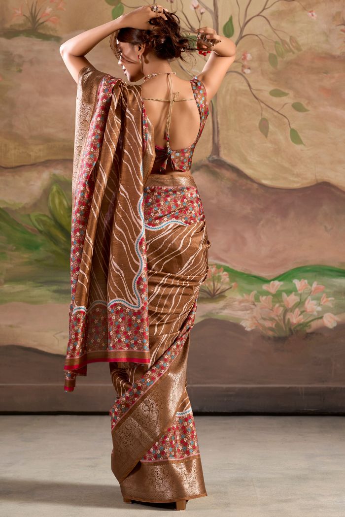 Buy MySilkLove Coco Brown Woven Dola Silk Saree Online