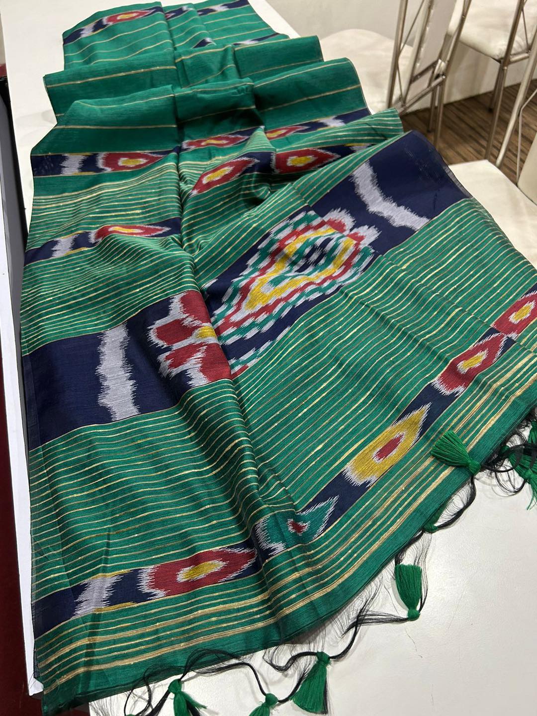 Buy MySilkLove Lunar Green Soft Ikkat Cotton Woven Saree Online