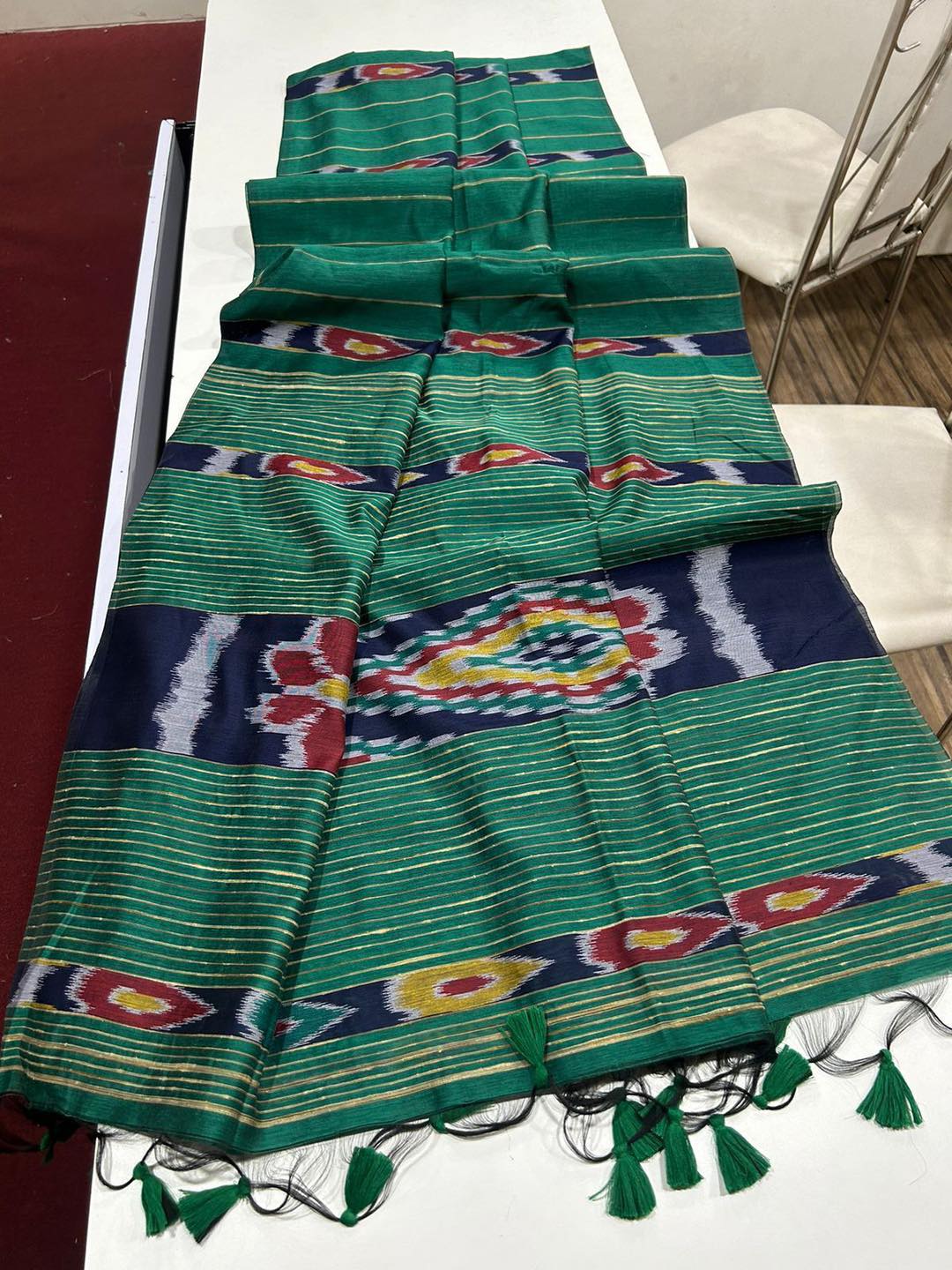 Buy MySilkLove Lunar Green Soft Ikkat Cotton Woven Saree Online