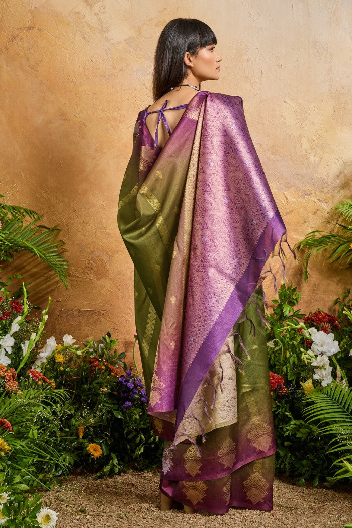 Buy MySilkLove Auxor Green Banarasi Handloom Saree Online