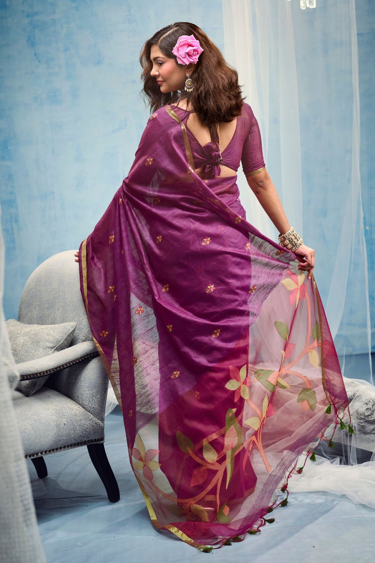 Buy MySilkLove Vermilion Purple Munga Handloom Silk Cotton Saree Online