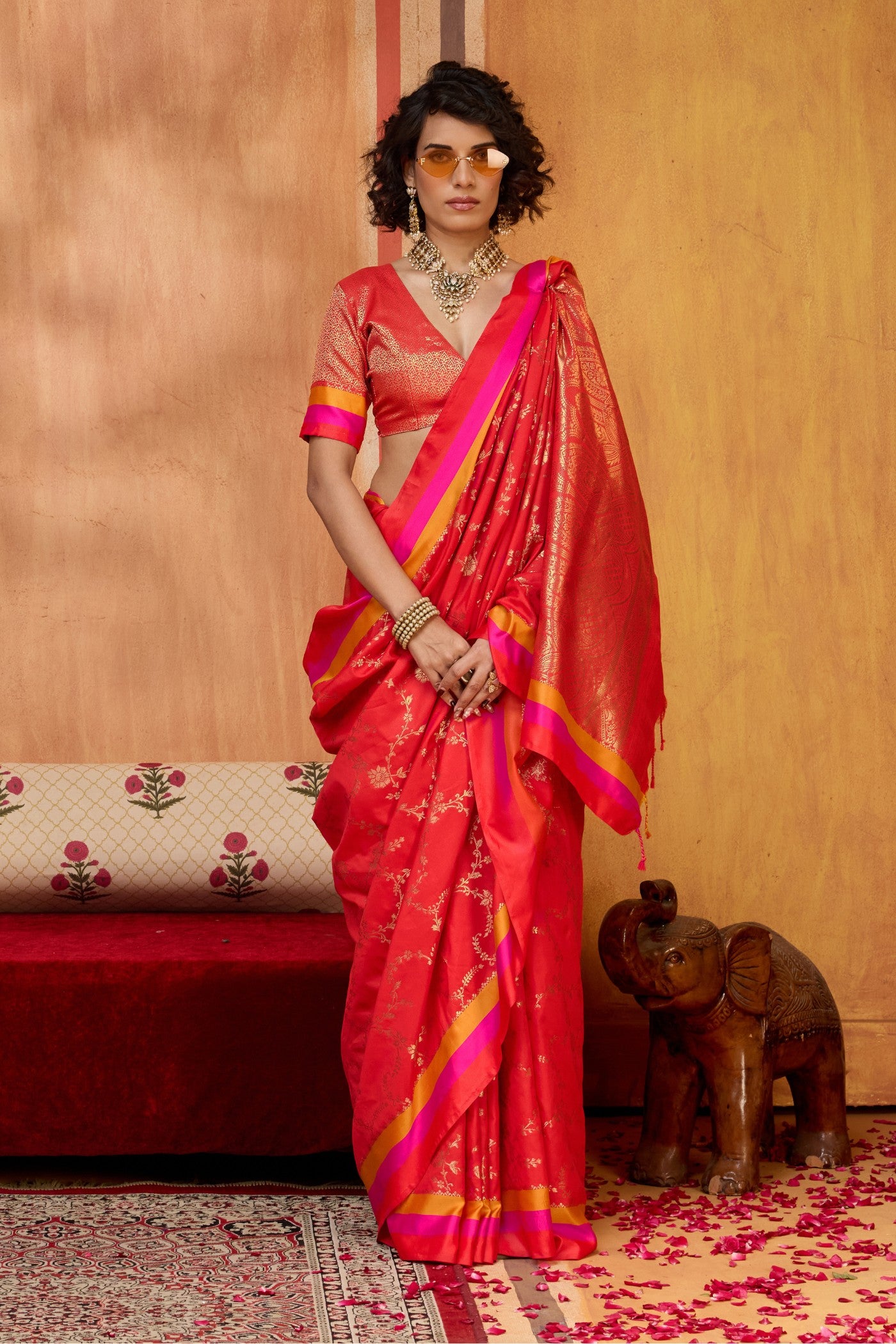 Buy MySilkLove Garnet Red Handloom Satin Soft Silk Saree Online