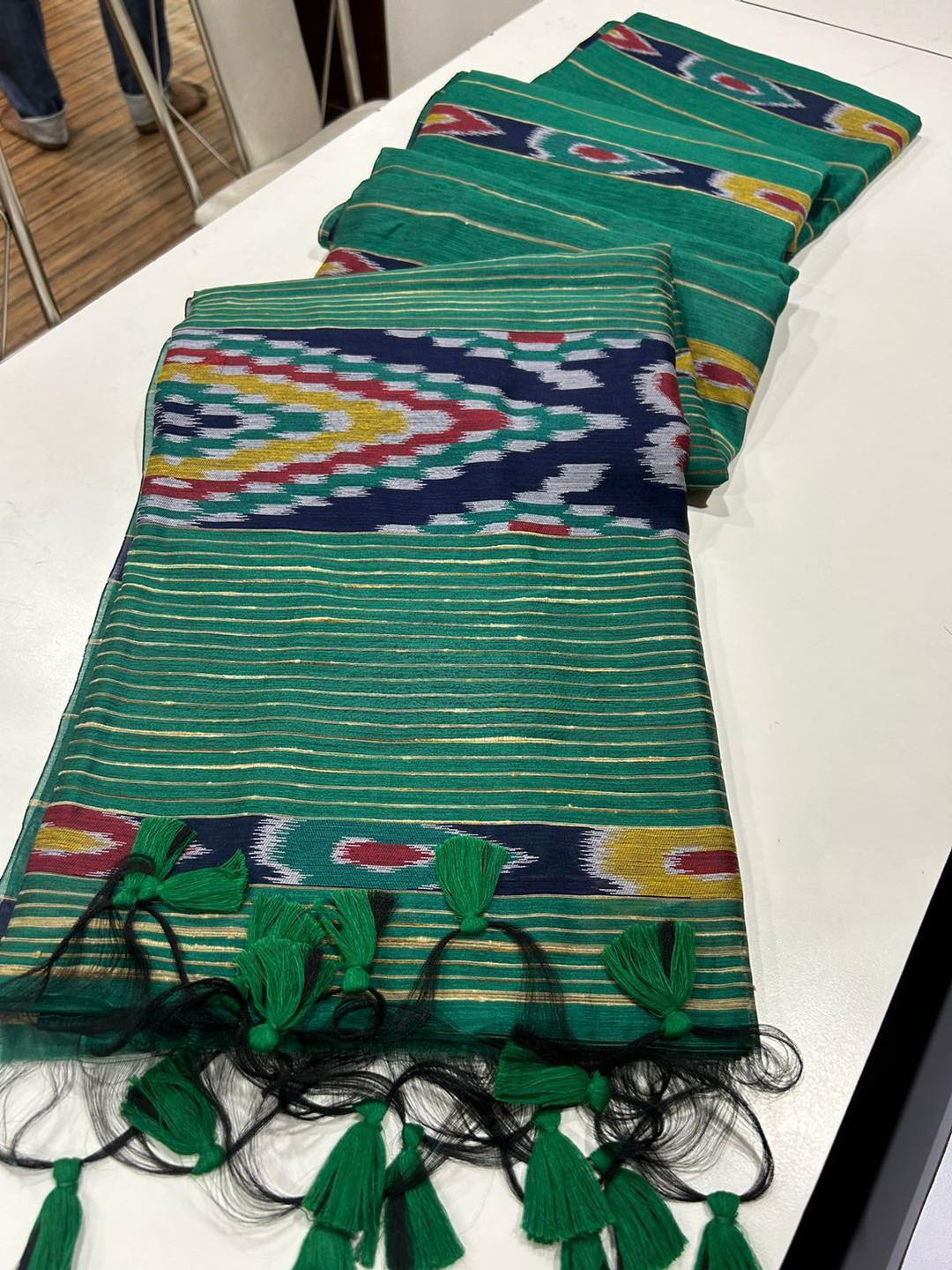 Buy MySilkLove Lunar Green Soft Ikkat Cotton Woven Saree Online