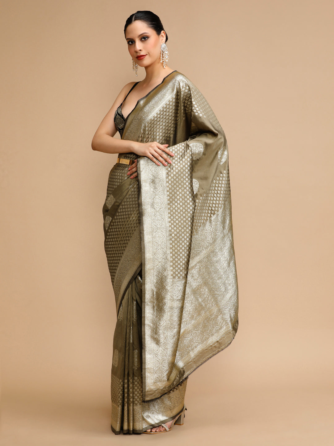 Buy MySilkLove Bronze Gold Woven Jacquard Lichi Silk Saree Online