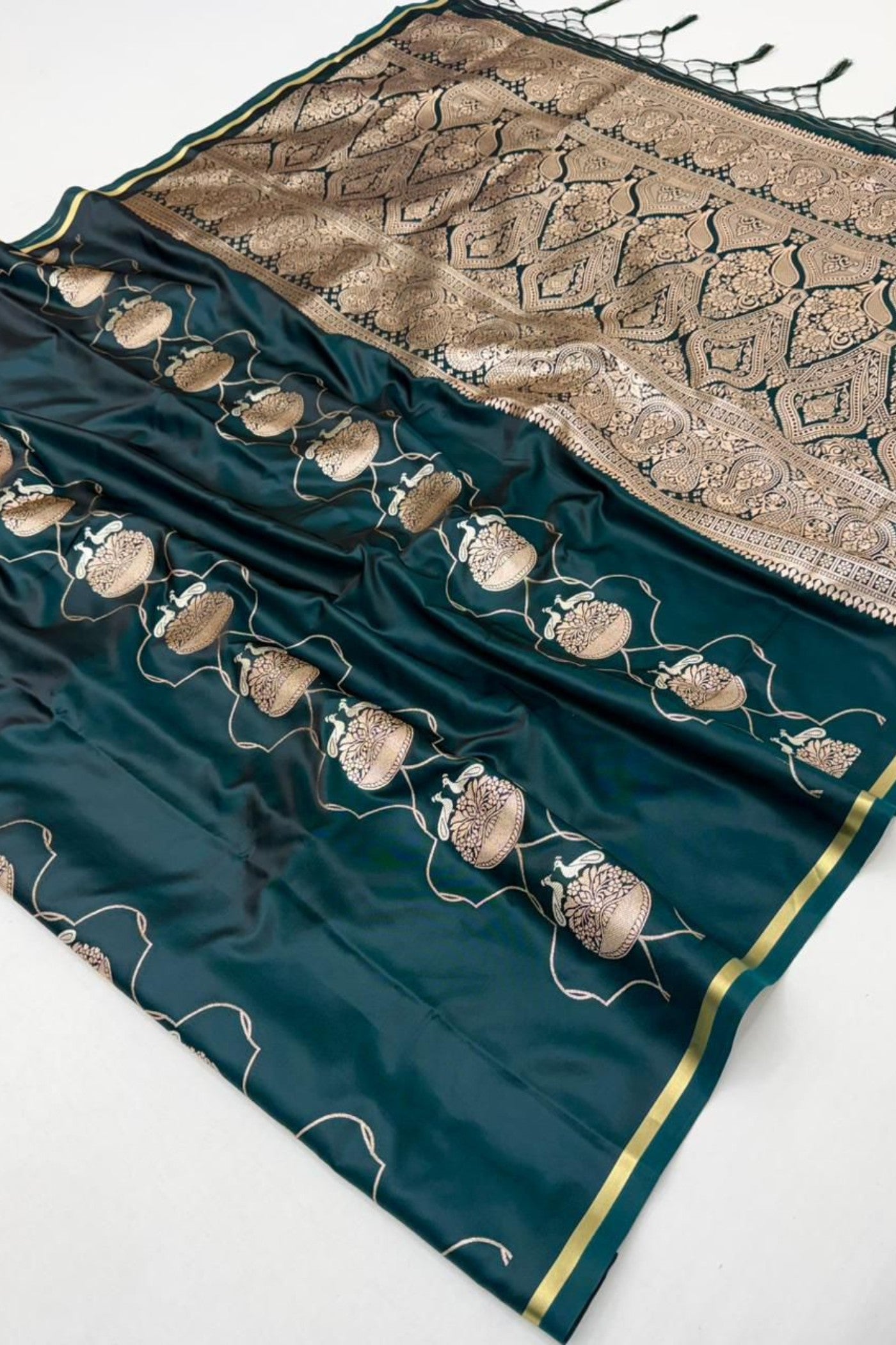 Buy MySilkLove Royal Blue Handloom Satin Silk Saree Online
