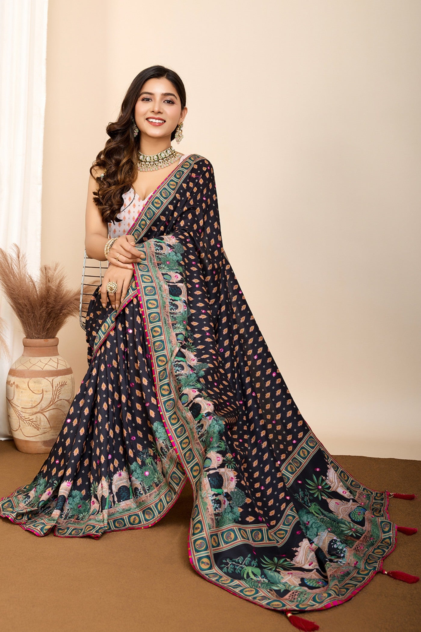 Buy MySilkLove Raven Black Printed Cotton Saree Online