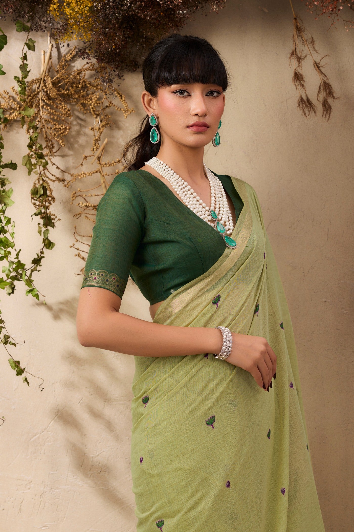 Buy MySilkLove Fern Green Handloom Cotton Saree Online