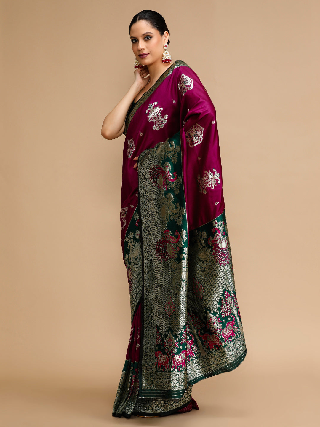 Buy MySilkLove Heather Purple and Green Woven Jacquard Lichi Silk Saree Online