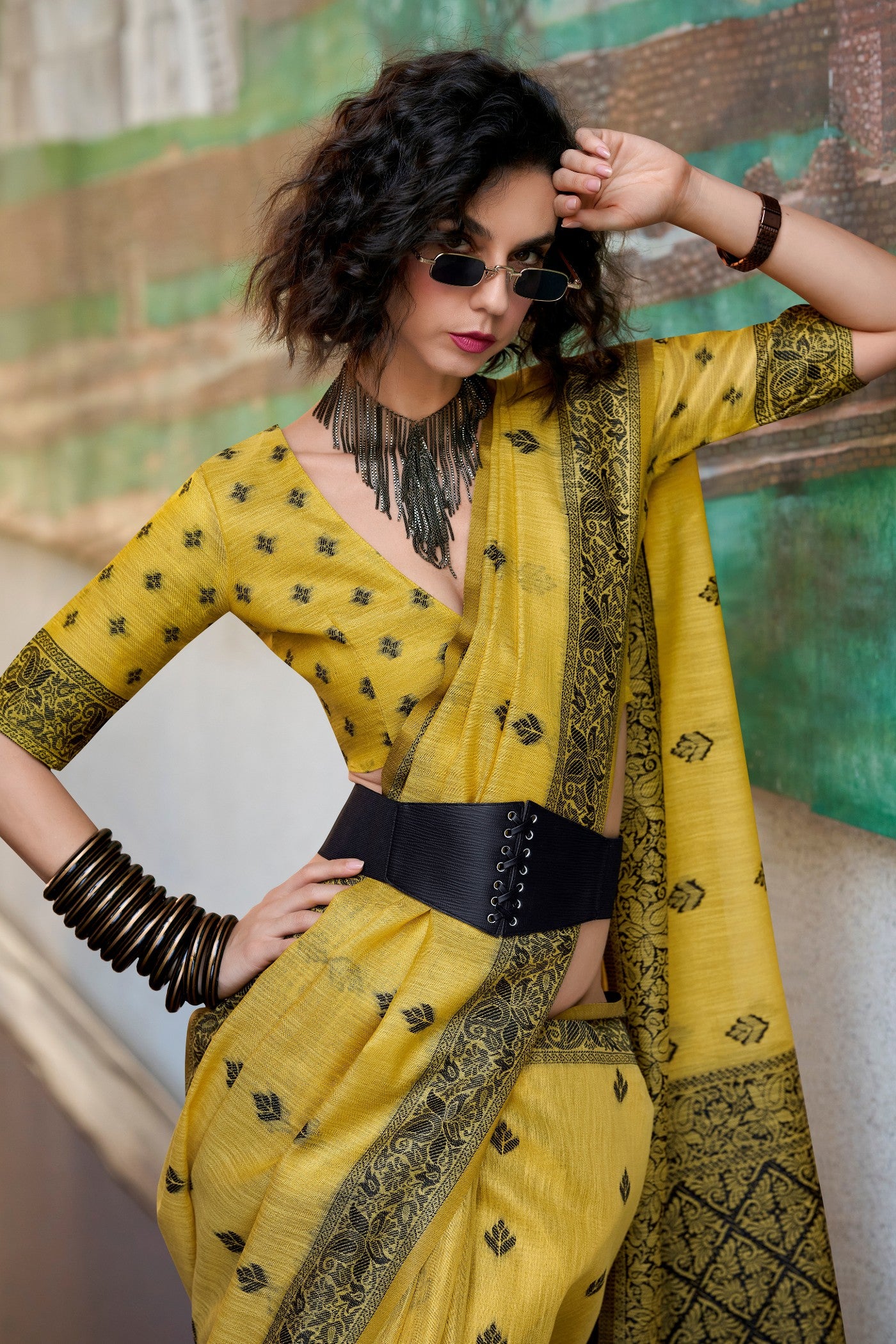 Buy MySilkLove Minion Yellow Tissue Linen Saree Online