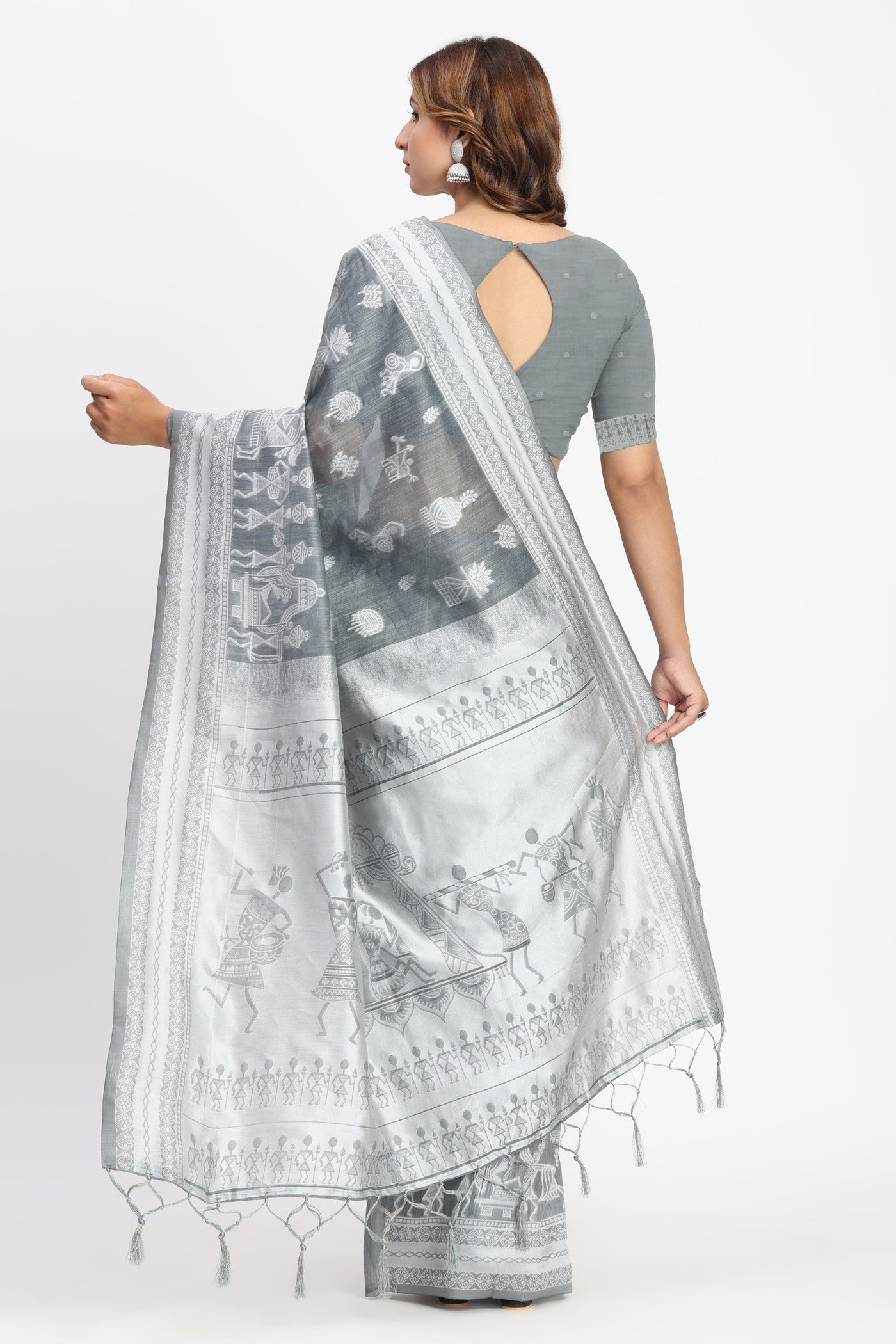 Buy MySilkLove Battleship Grey Woven Linen Cotton Saree Online