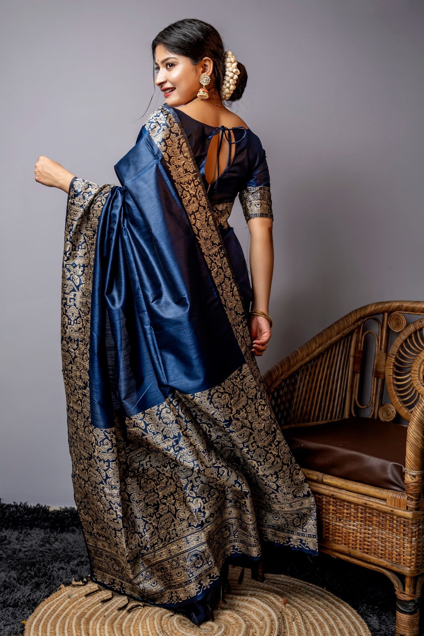 Buy MySilkLove France Blue Banarasi Handloom Raw Silk Saree Online