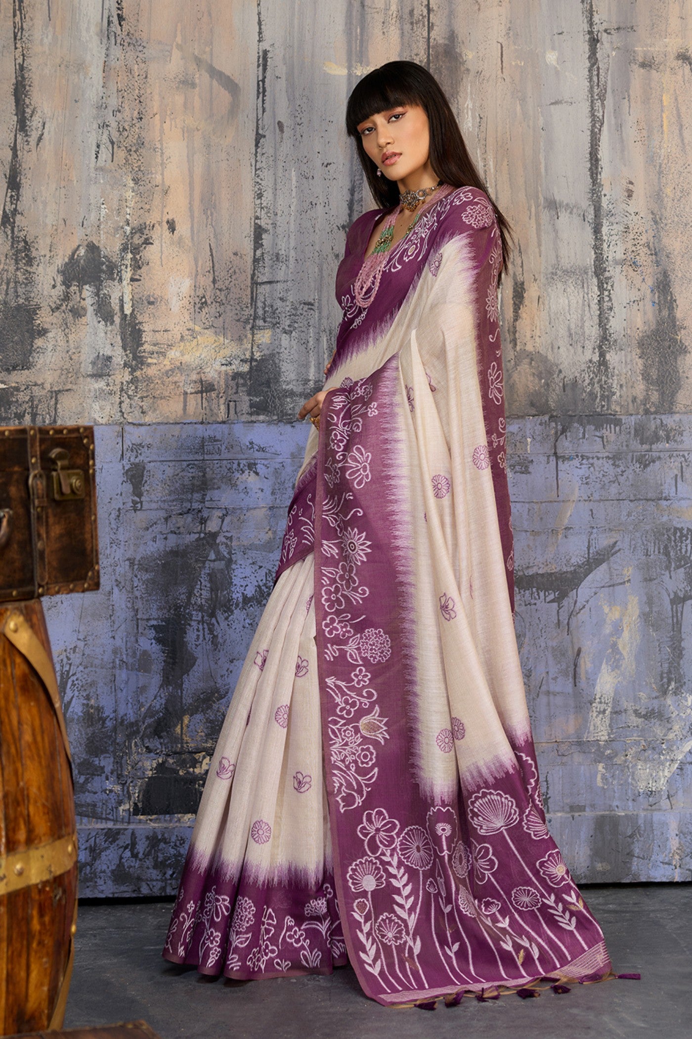 Buy MySilkLove Mulberry Purple Handloom Munga Cotton Saree Online
