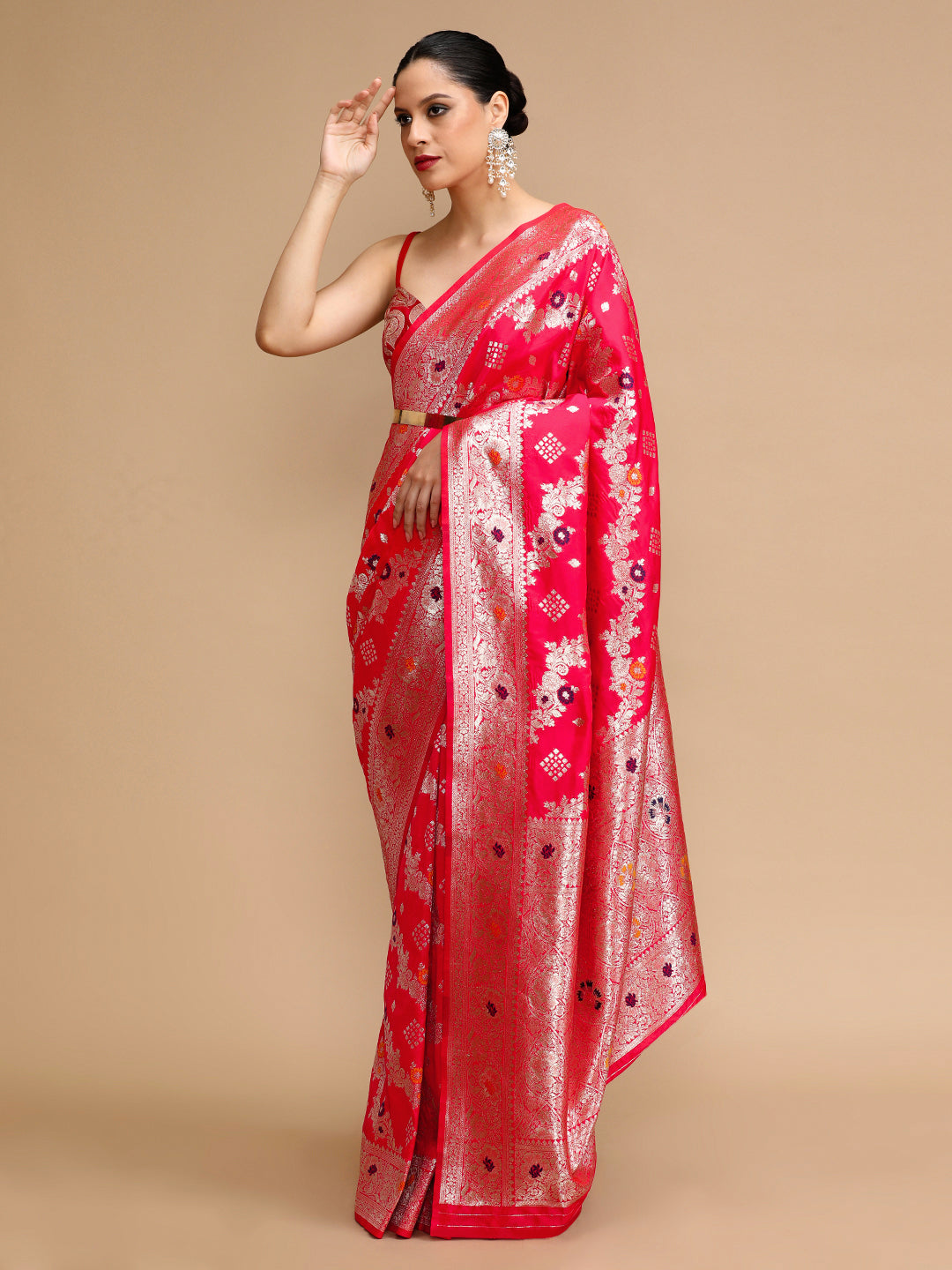 Buy MySilkLove Rosewood Pink Woven Jacquard Lichi Silk Saree Online
