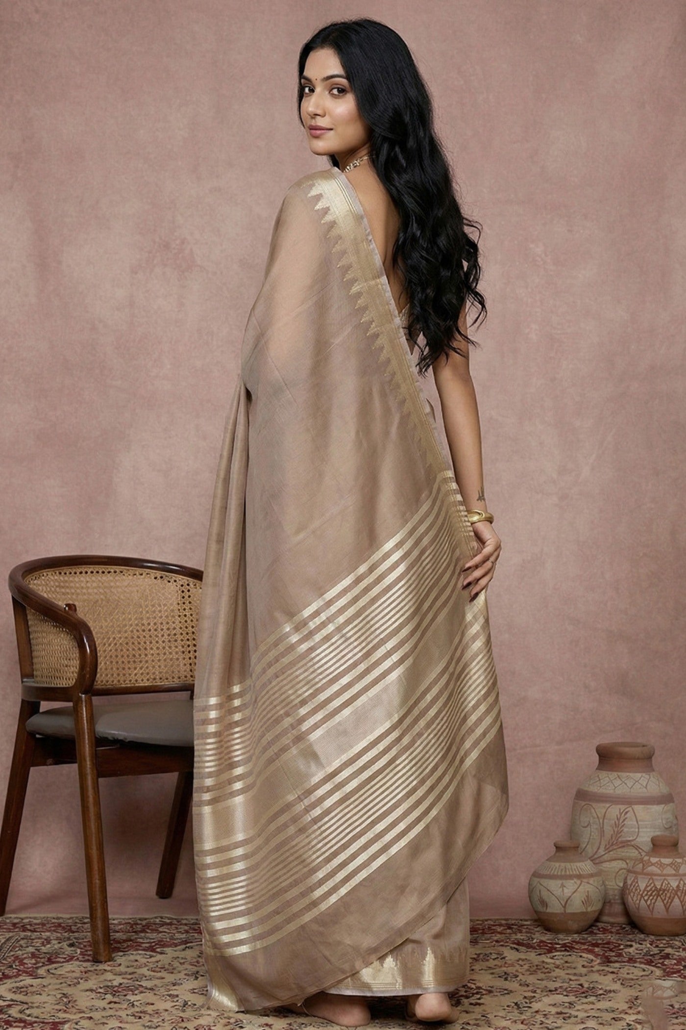 Buy MySilkLove Walnut Brown Woven Banarasi Soft Silk Saree Online