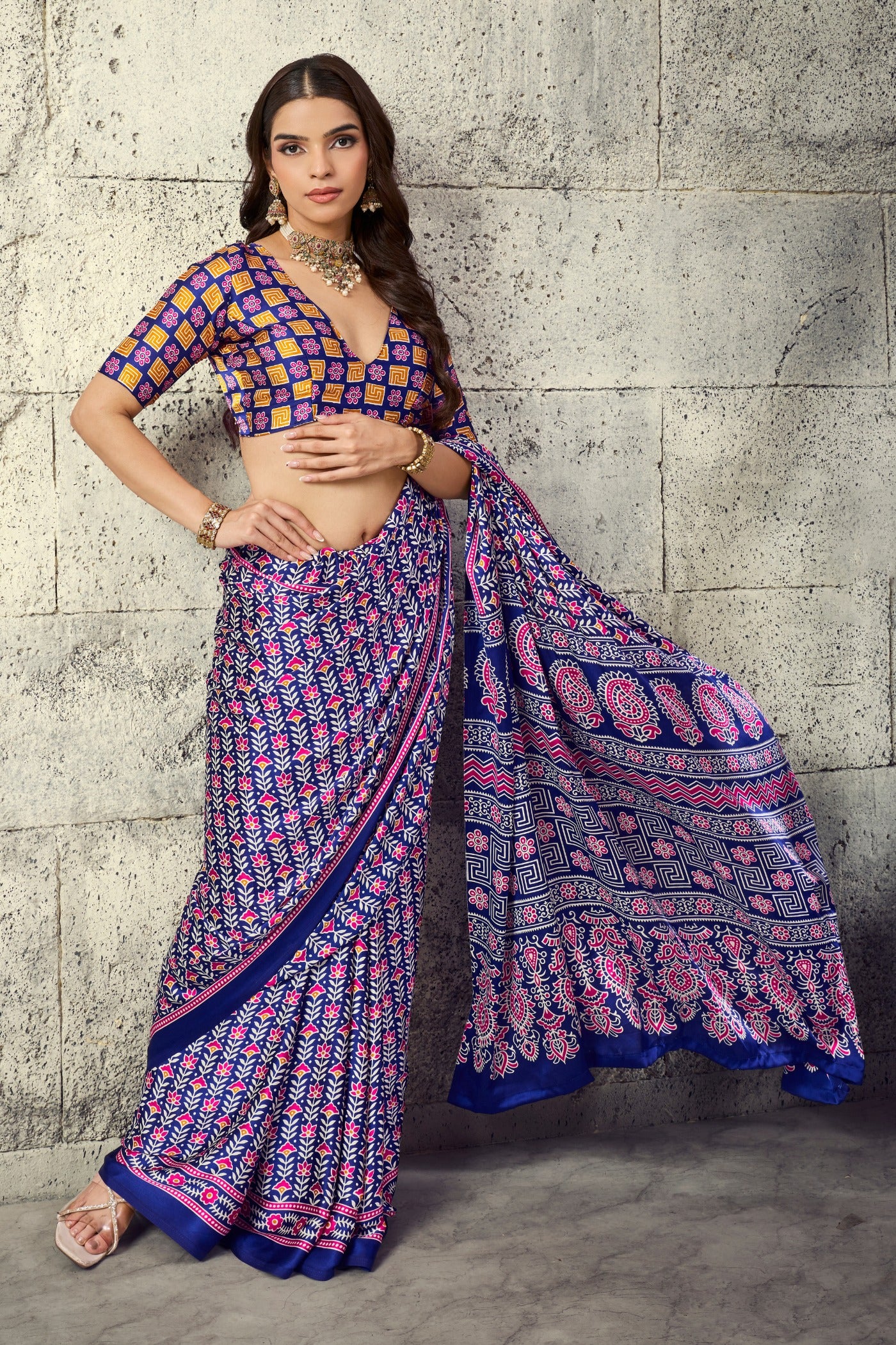 Buy MySilkLove Insolent Purple Modal Ajrakh Satin Printed Silk Saree Online