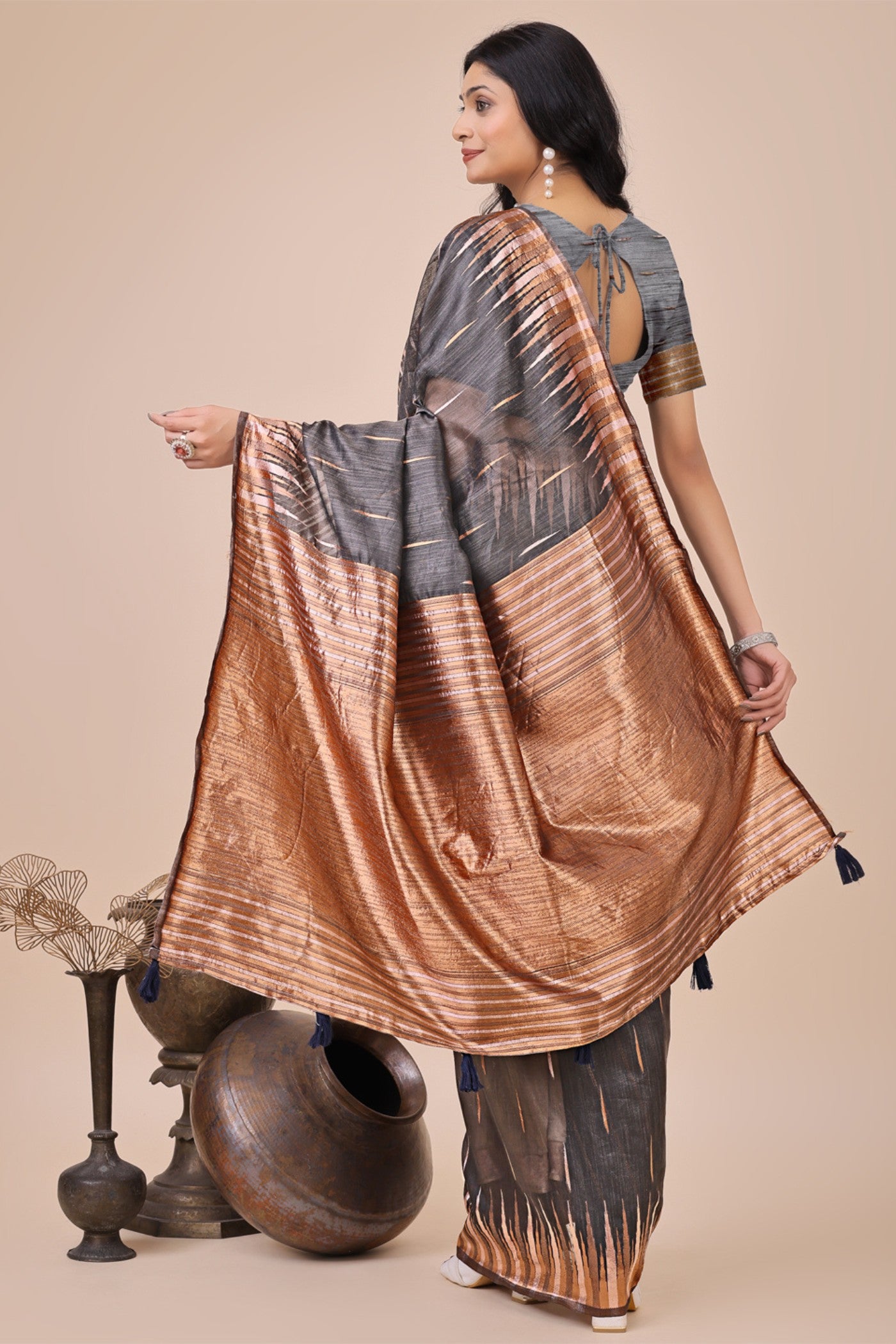 Buy MySilkLove Slate Grey Linen Cotton Saree Online
