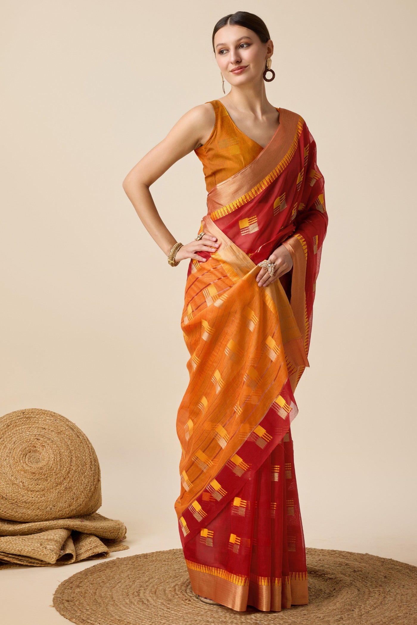 Buy MySilkLove Cherry Red Cotton Soft Silk Saree Online