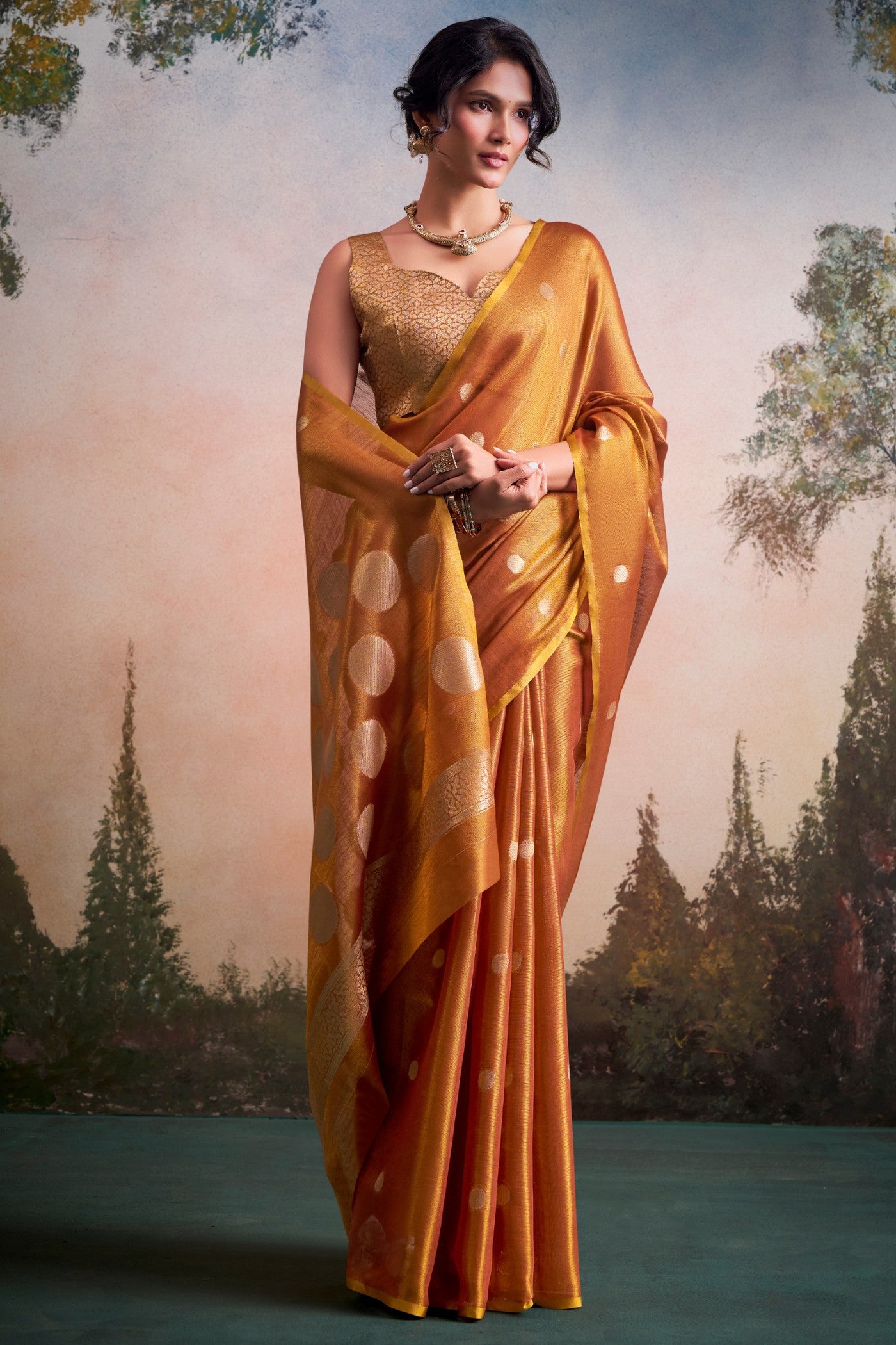Buy MySilkLove Burnt Sienna Orange Handloom Tissue Saree Online