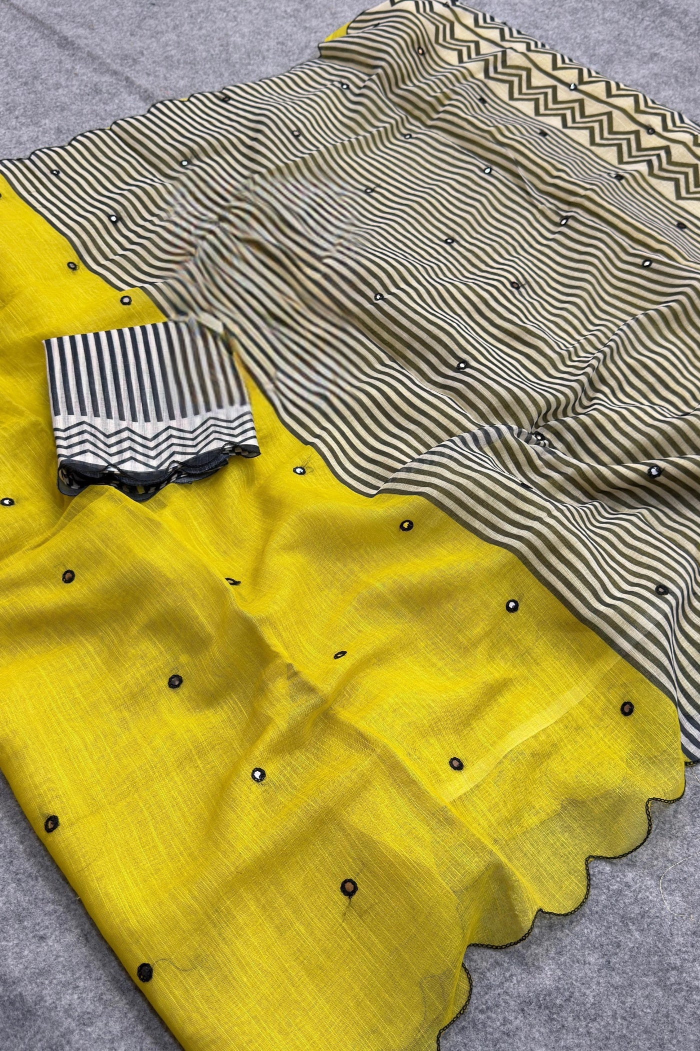 Buy MySilkLove Rustic Yellow Linen Cotton Digital Printed Saree Online