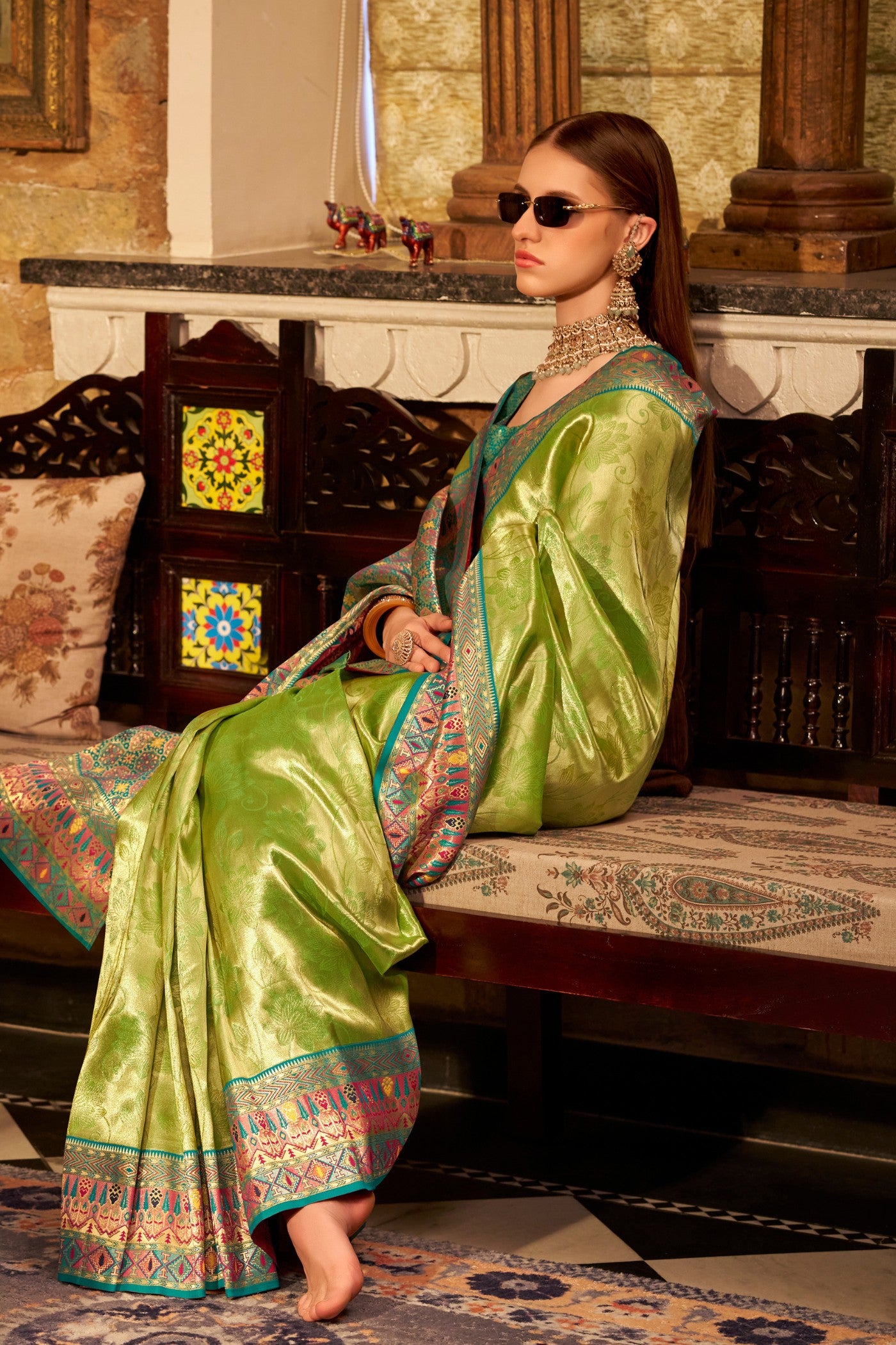 Buy MySilkLove Persian Green Zari Woven Tissue Silk Saree Online