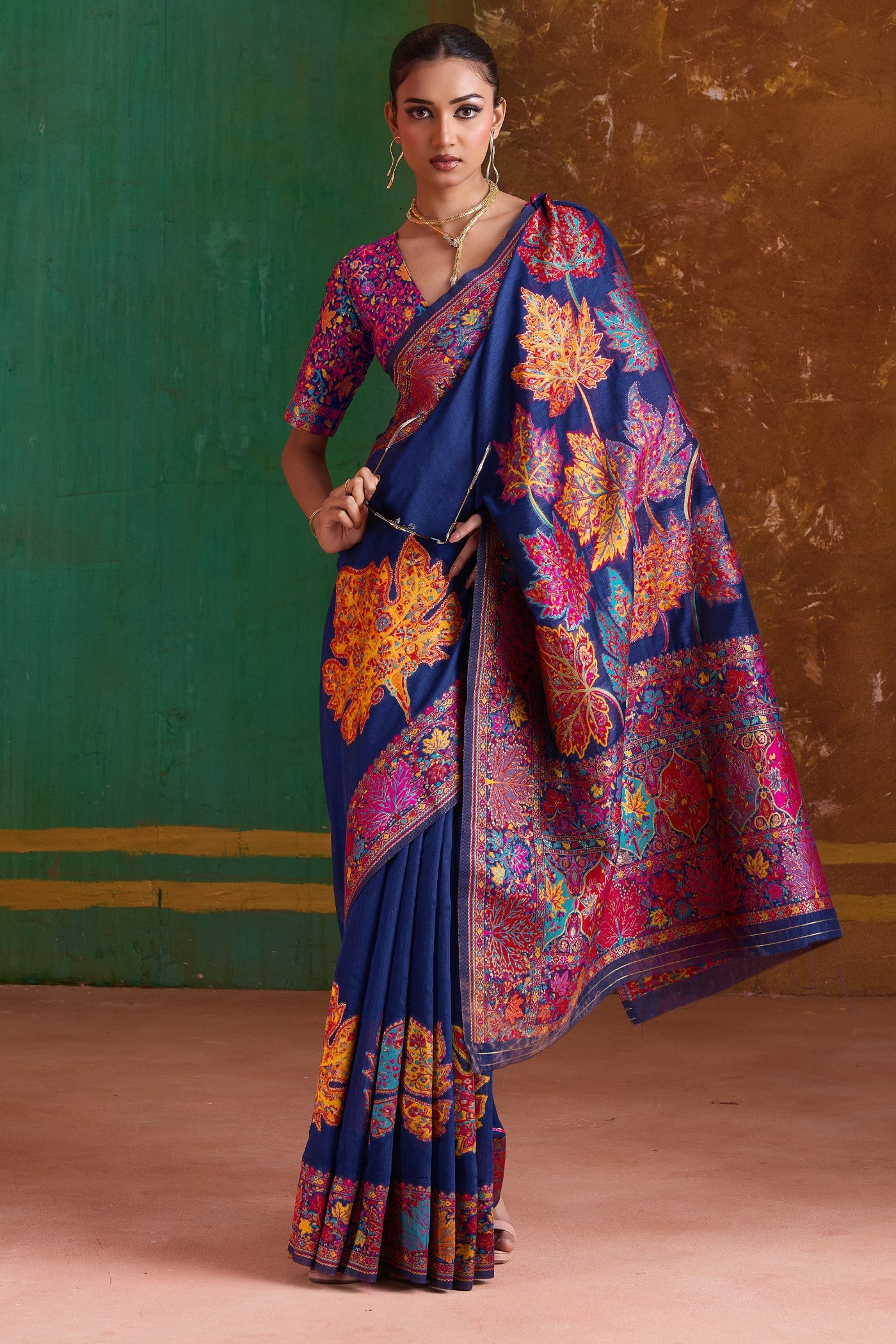 Buy MySilkLove Celeste Blue Kashmiri Handloom Jamewar Saree Online