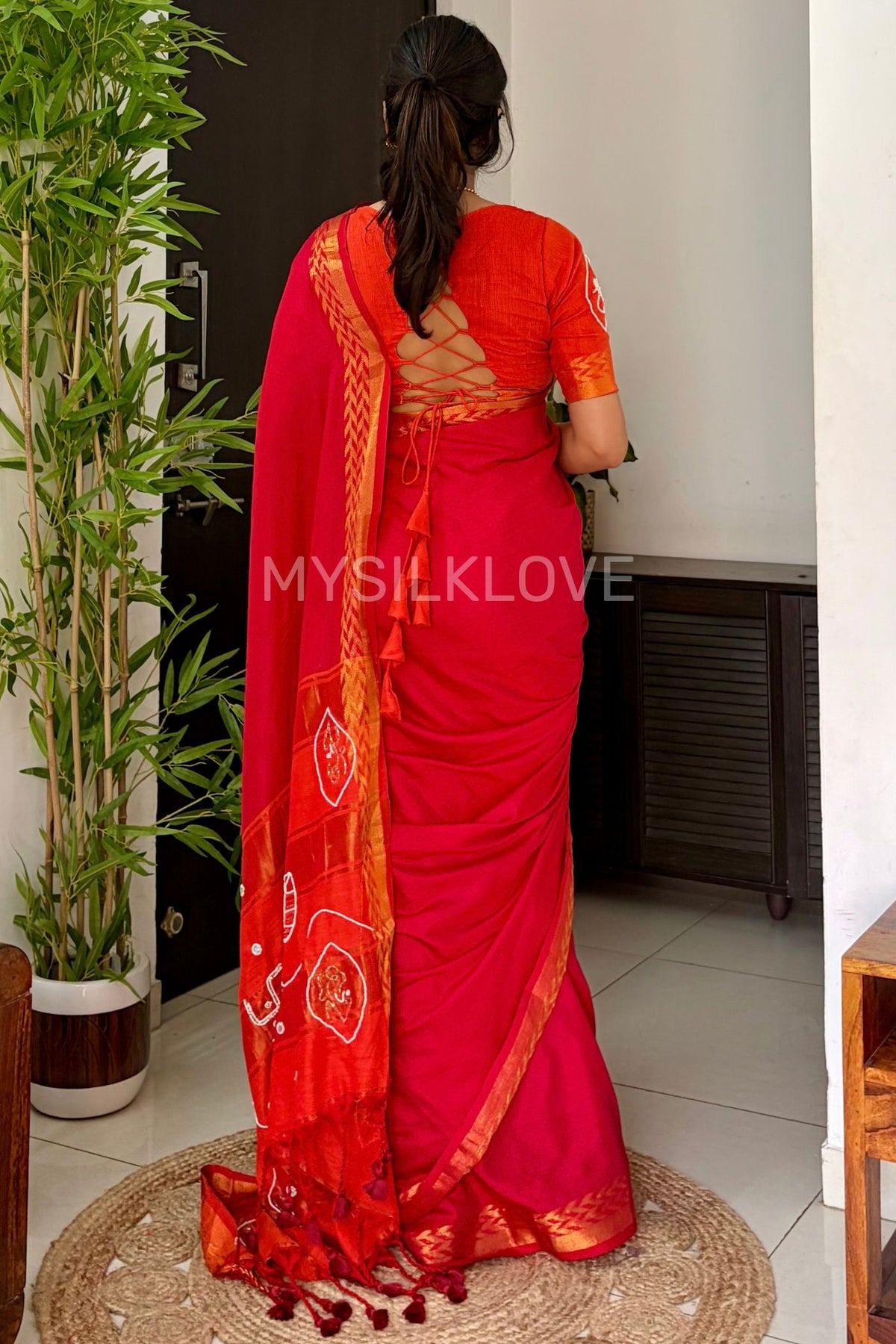 Buy MySilkLove Tomato Red Zari Woven Zardozi Work Saree with Designer Blouse Piece Online